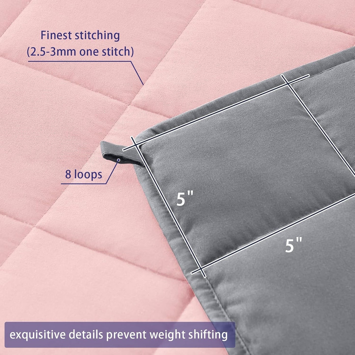 yescool Weighted Blanket for Adults (15 lbs, 48" x 72", Pink Grey) Cooling Heavy Blanket for Sleeping Perfect for 160-180 lbs, Twin Size Breathable Blanket with Premium Glass Bead, Machine Washable