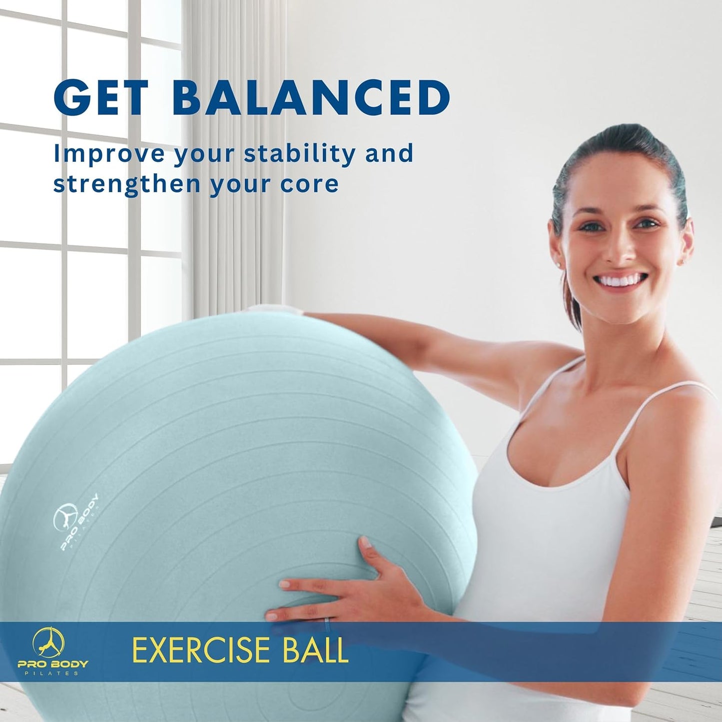 ProBody Pilates Yoga Ball - Fresh Colors Exercise Ball for Stability, Pregnancy, Workout & Physical Therapy