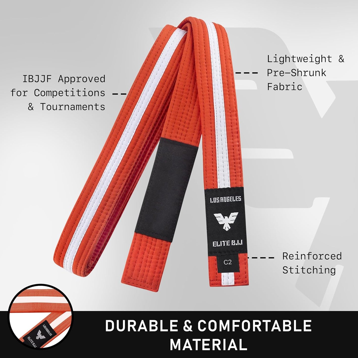 Elite Sports Kids Brazilian Jiu Jitsu Belts Preshurunk Martial Arts Youth BJJ Belts for Girls & Boys with BJJ Ranking Stripes