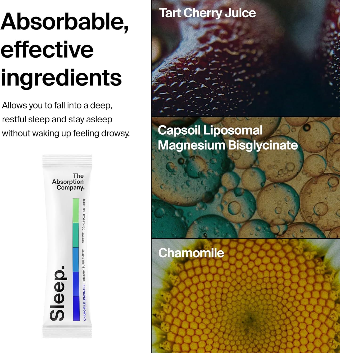 Sleep Aid Powder - Calming Drink for Deep Sleep with Liposomal Saffron, Magnesium & PharmaGABA Melatonin-Free Natural Supplement to Reduce Stress and Improve Sleep Quality Chamomile Lemonade 28 Sticks