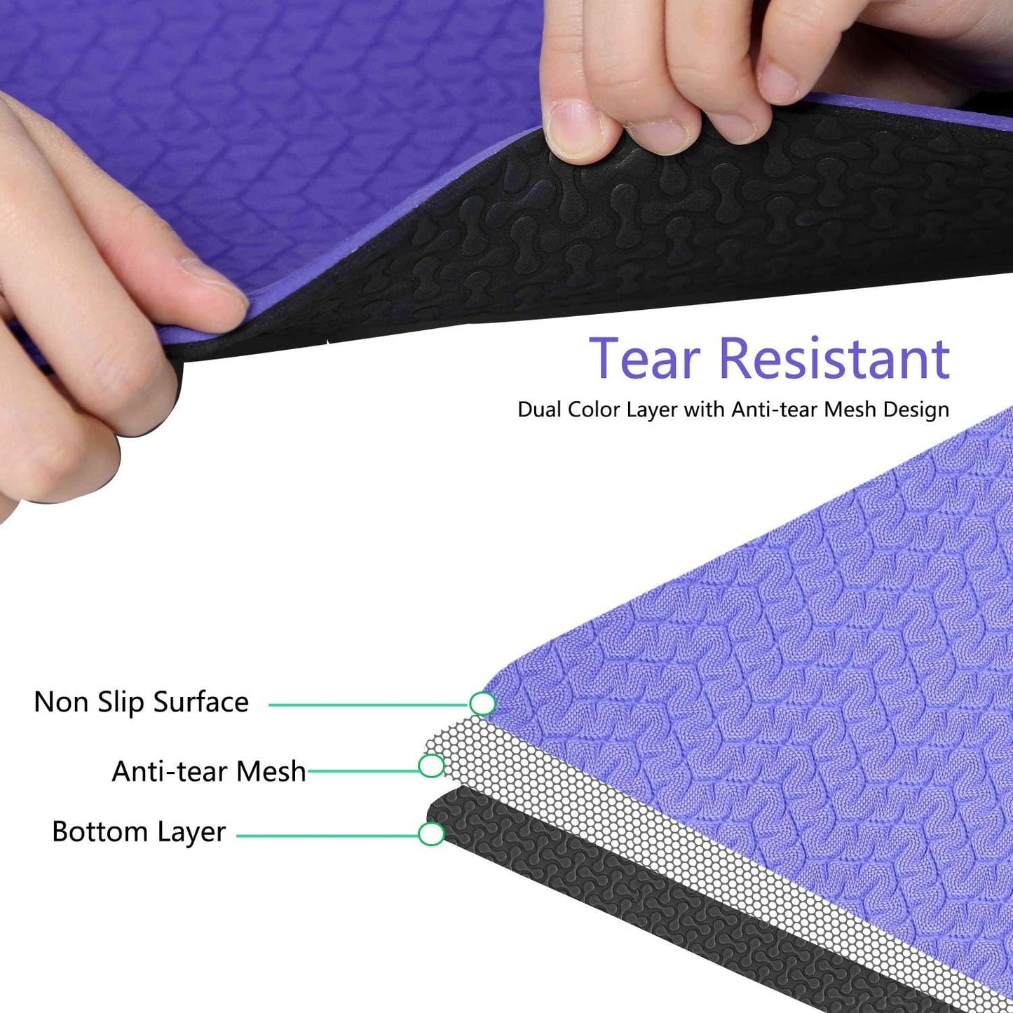 IUGA Yoga Mat Non Slip Anti-tear Pilates Mat Eco Friendly Hot Yoga Mats Thick for Workout & Exercise(72"x 24"x 6mm)