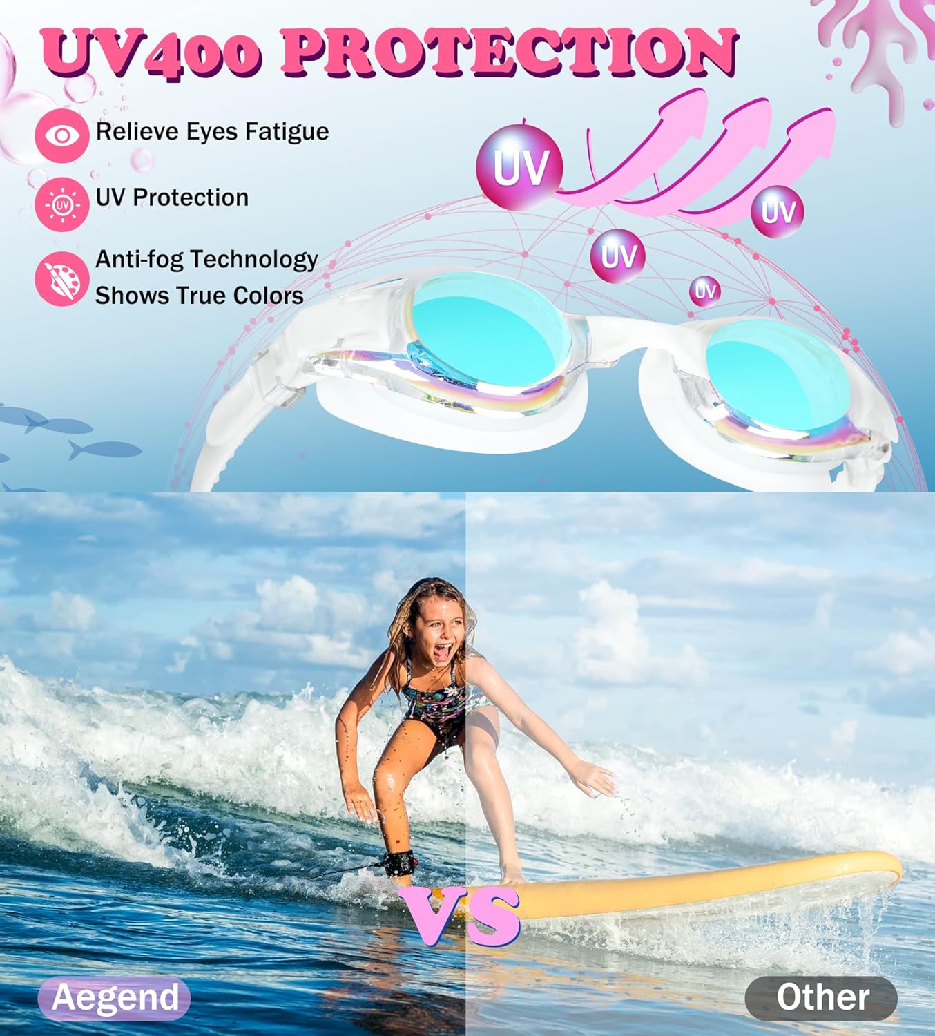 Aegend 2 Pack Kids Goggles, Swimming Goggles for Kids Age 4-16 Boys and Girls Youth, Anti-Fog Waterproof Anti-UV Pool Goggles