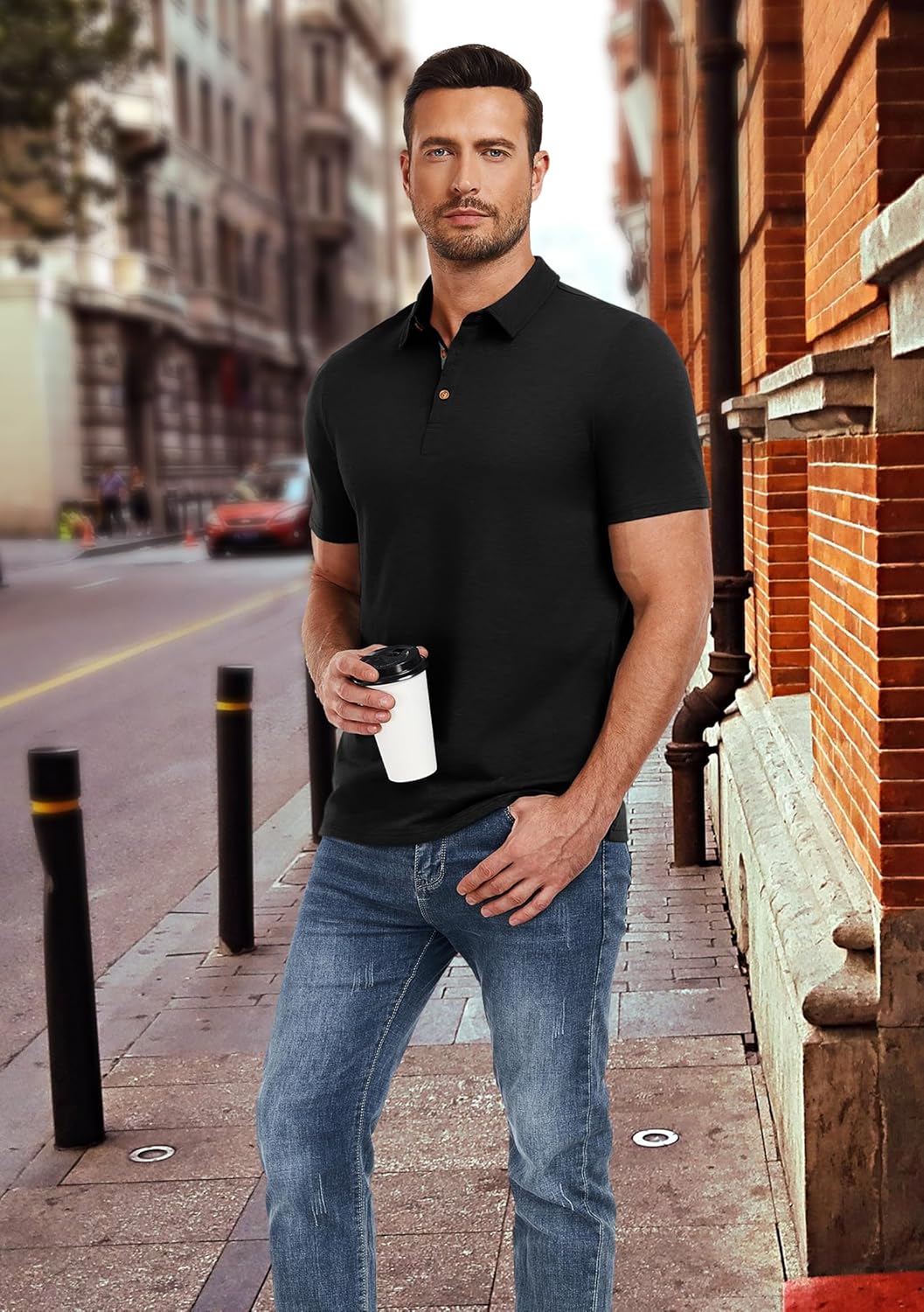 PEGENO Mens Polo Shirts Short Sleeve Casual Cotton Golf Shirts Performance Polo Shirts for Men