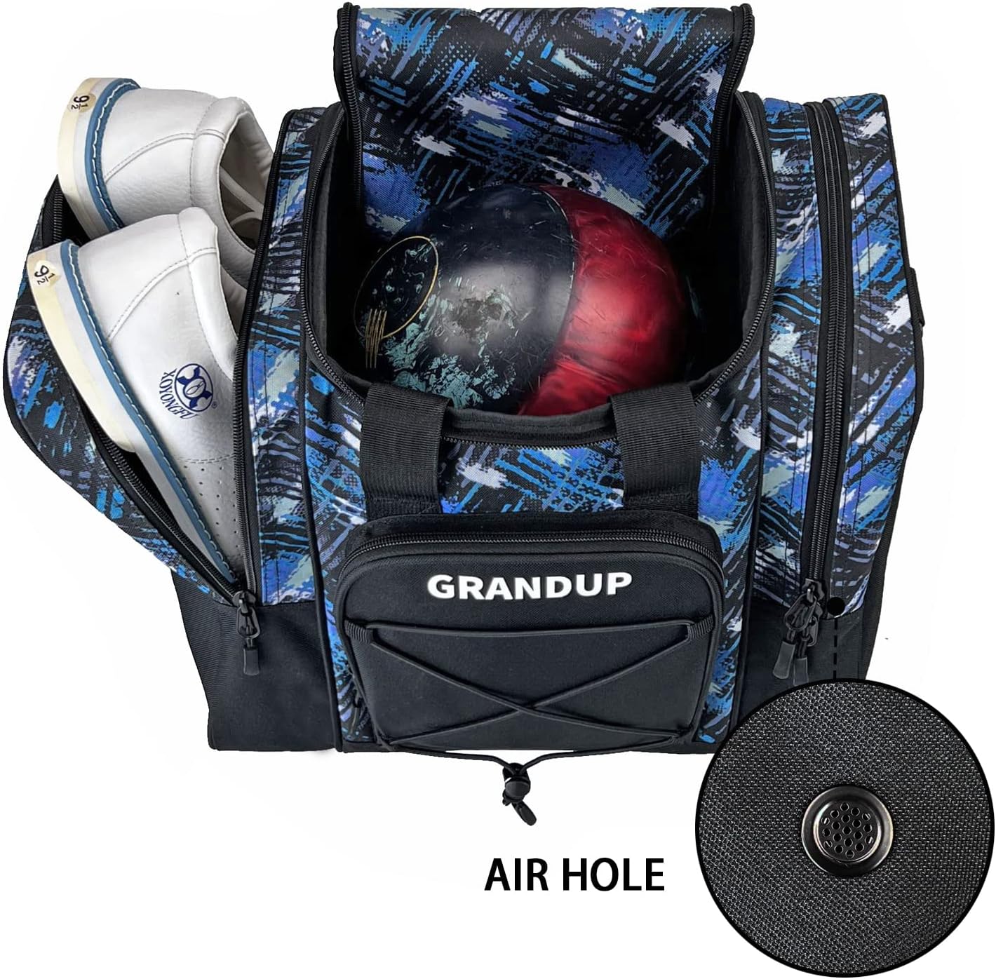 GRANDUP Bowling Ball Bag for Single Ball - Black Bowling accessories Ball Tote Bag Bowling Bag with Padded Ball Holder - Fits Bowling Shoes Up to Mens Size 14