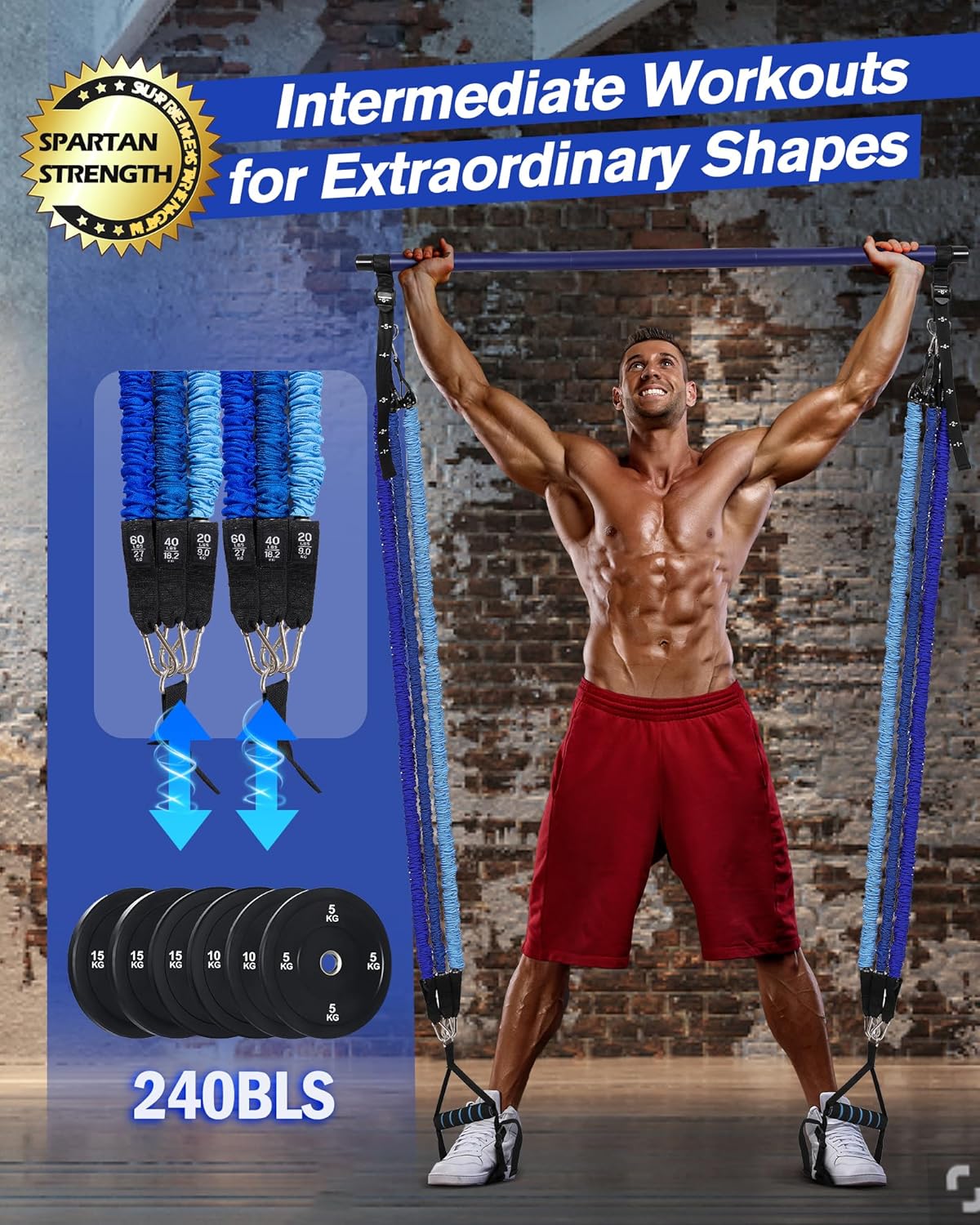 Upgraded Pilates Bar Kit with Resistance Bands Natural Latex for Women & Men, Heavy-Duty Stainless Steel Multifunctional Yoga Pilates Stick for Home Gym Exercise Fitness Equipment Full-Body Workouts