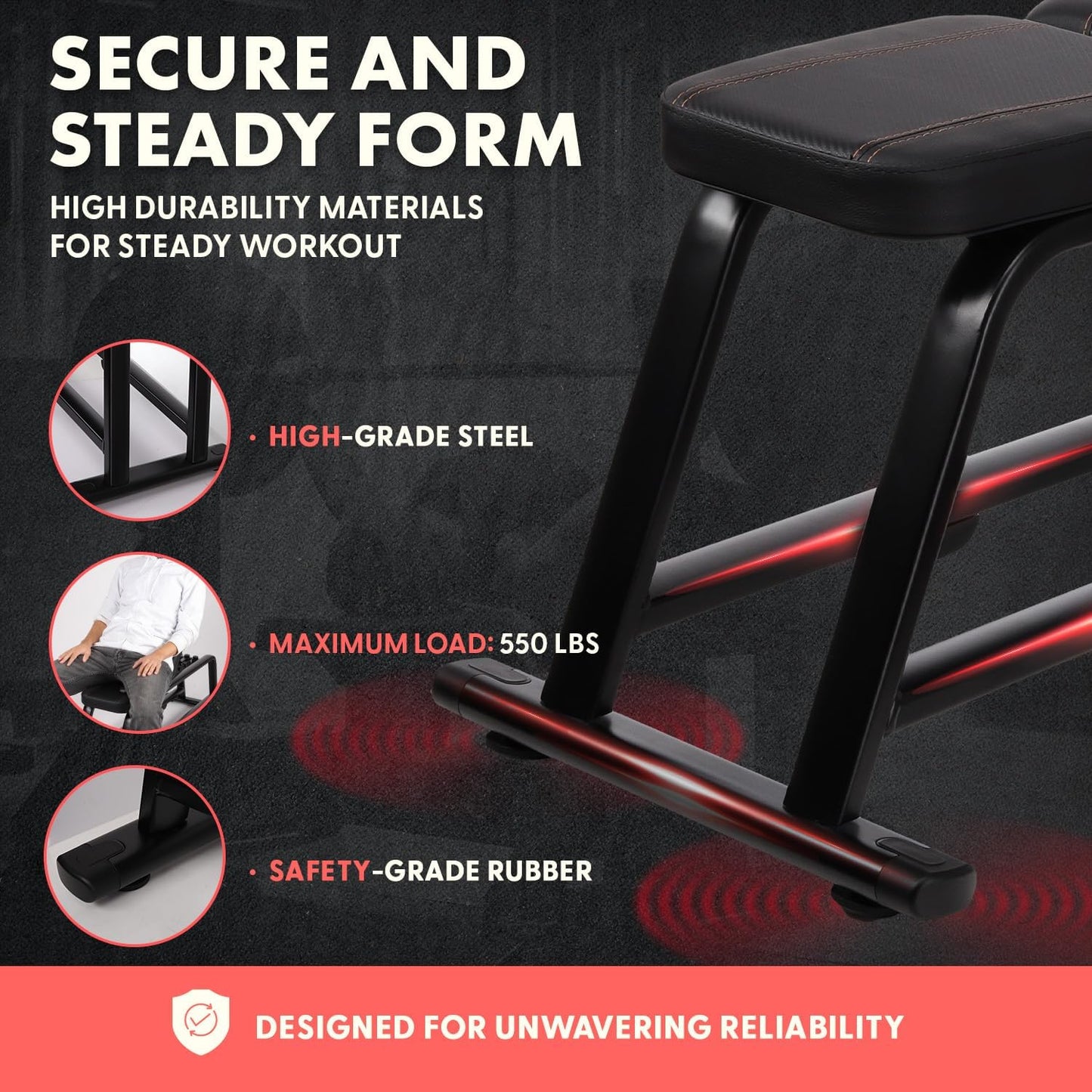 SQUATZ Adjustable Bench for Home Gym - Versatile Weight Bench for Men & Women - Ergonomic Workout Bench for Bench Press & Full Body Exercise - Heavy-Duty Steel, Non-Slip Design