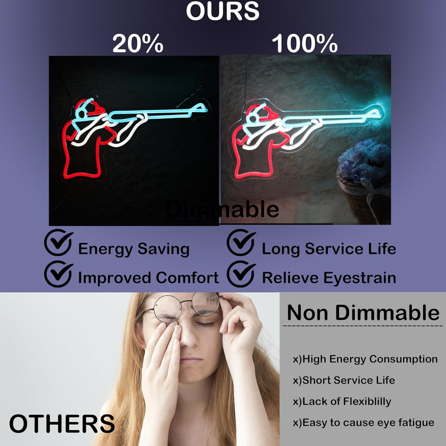 Man Shooting Neon Sign Nerf Sniper Rifle Light Up Sign Shooter Gifts Gun Player Light Sign Dimmable LED Sign for Gun Club Decor Man Cave Game Room 15.2"×9"