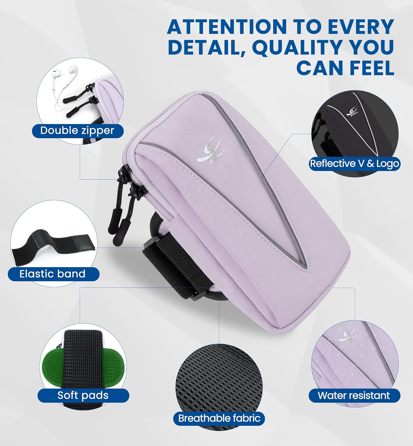 HiRui Cell Phone Holder Arm Bag & Wrist Bag for Phone, Sports Running Armband for Gym & Cycling, Compatible with iPhone 16/16Pro/Plus/15/14 Samsung Galaxy All Phones, Reflective & Adjustable (Purple)