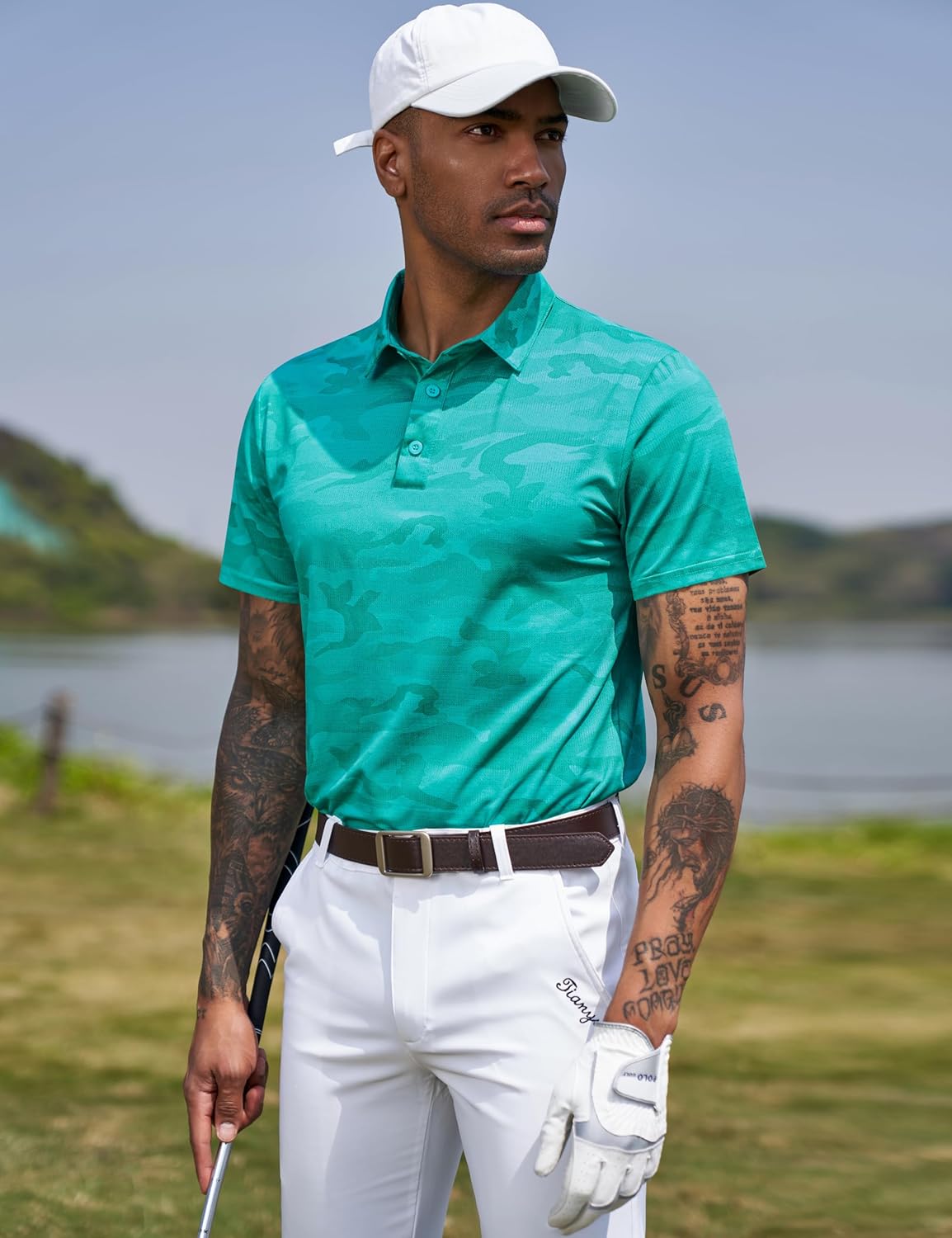 TAPULCO Mens Quick Dry Polo Shirts Camouflage Pattern Performance Athletic Lightweight Breathable Casual Golf Tshirts