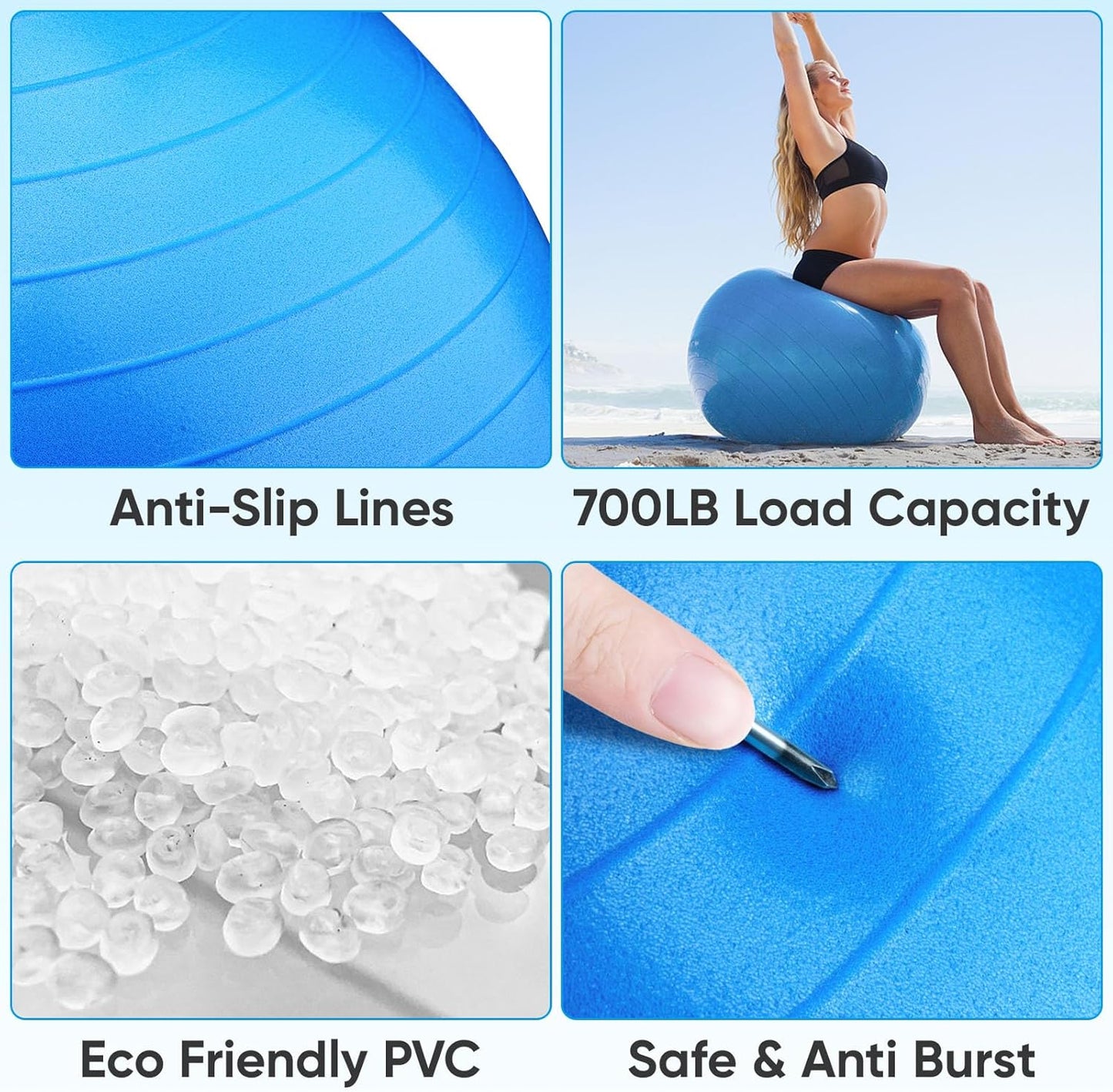 APEXUP Yoga & Pilates Ball - Anti Slip Heavy Duty Gym Ball for Fitness, Balance & Core Workout
