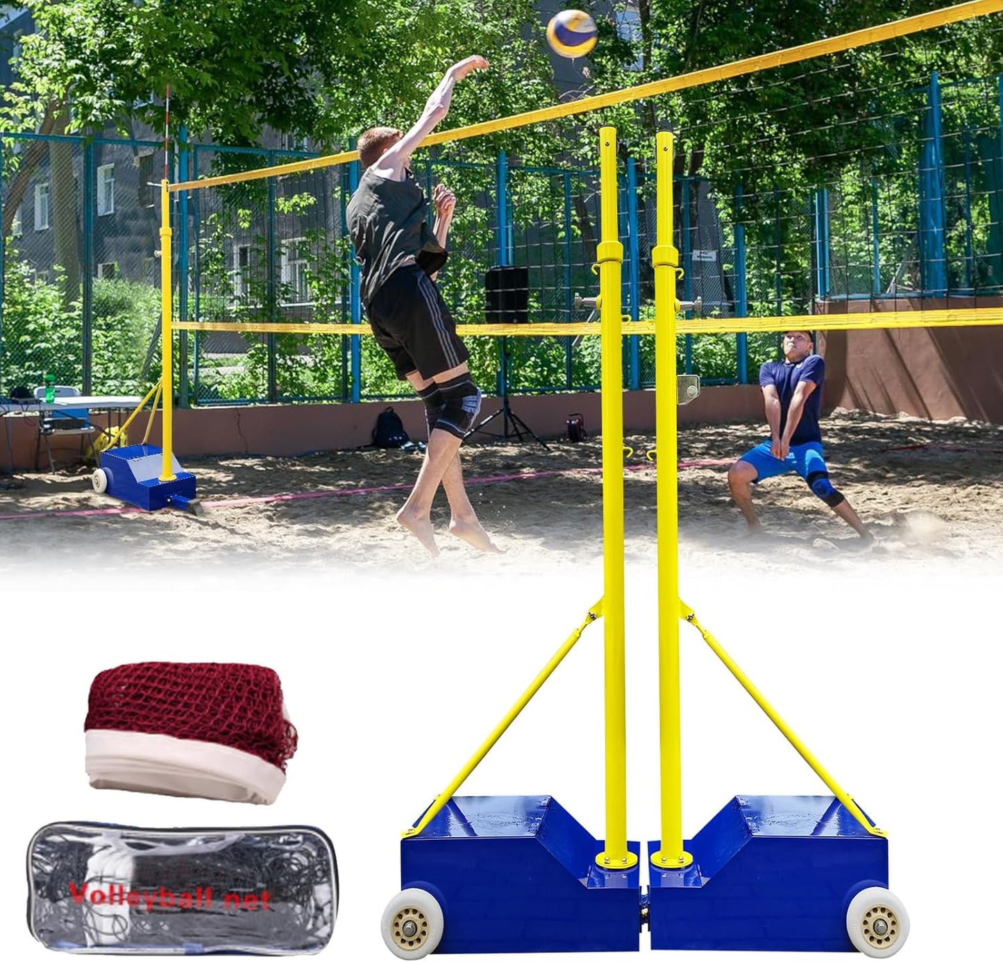 Volleyball Poles, Outdoor Volleyball and Badminton Net Set, with Height Adjustable Poles, Portable Heavy Duty Volleyballs Badminton Net for Backyard Suitable Men, Women