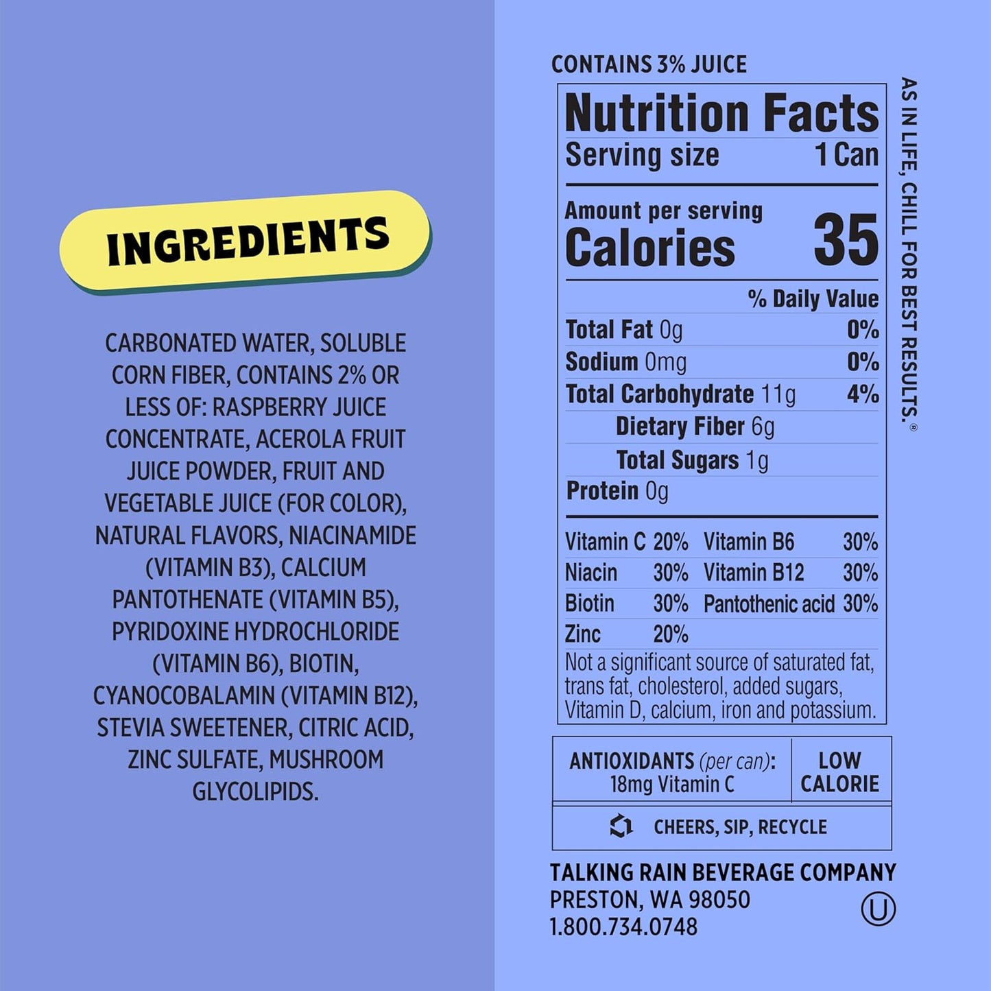 Popwell Blackberry Lime Better-For-You Prebiotic Soda, with 6g Fiber, 1g Sugar, Vitamins and Immunity Support, 12 fl oz Cans (pack of 12)