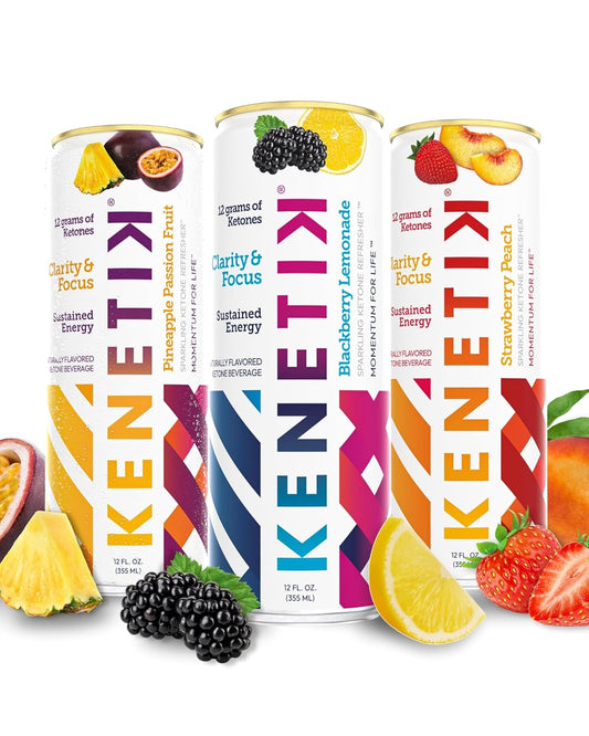 KENETIK Nootropic Ketone Drink, Ketones for Energy & Focus, Caffeine & Sugar Free, High Performance D-BHB Ketone Mix, Fuel w/Zero Crash or Jitters, Ready to Drink - Variety 6 Pk