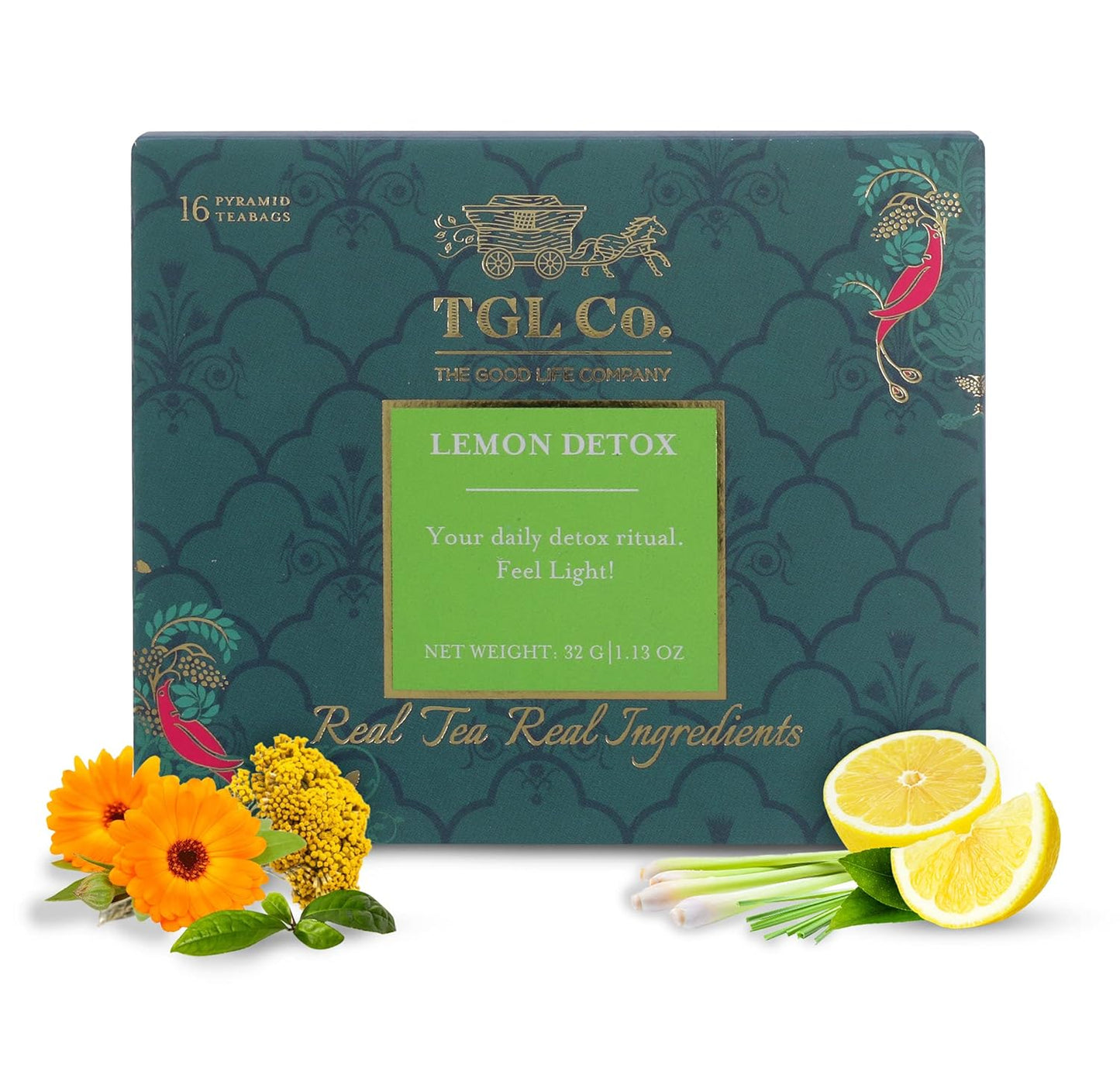 TGL Co. Lemon Detox Tea (16 Green Tea Bags) | Lemon Tea Keeps Hydrated | Sip it Hot or Iced