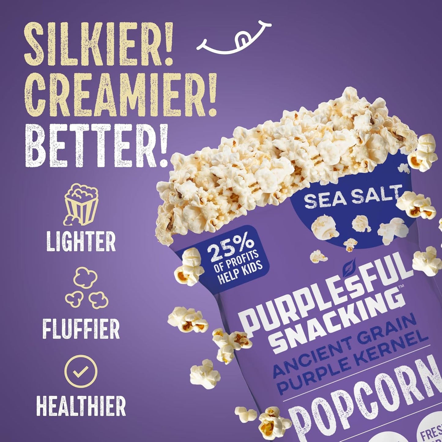 Purplesful Purple Corn Popcorn, Silkier, Creamier & Healthy Popcorn, Vegan-Friendly, Non-GMO, Flavorful Popped Corn Gourmet Snack, Sea Salt, Big Bulk Pack - 4.8 Oz Per Pack (Pack of 9)