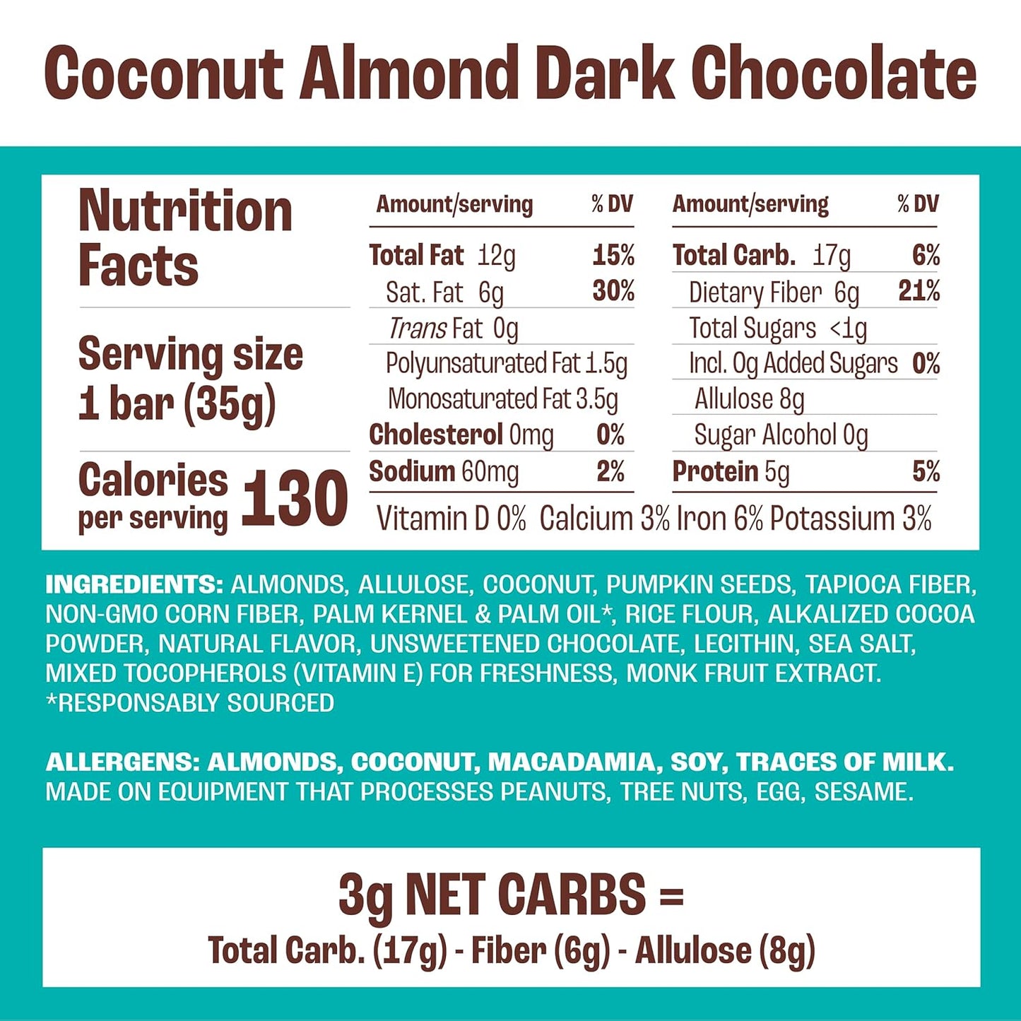 Munk Pack Nut and Seed Snack Bar 3g Protein 1g Sugar 3g Net Carbs Low Sugar Keto and Gluten Free Snack for Adults and Kids Coconut Almond Dark Chocolate 492 oz 12 Pack