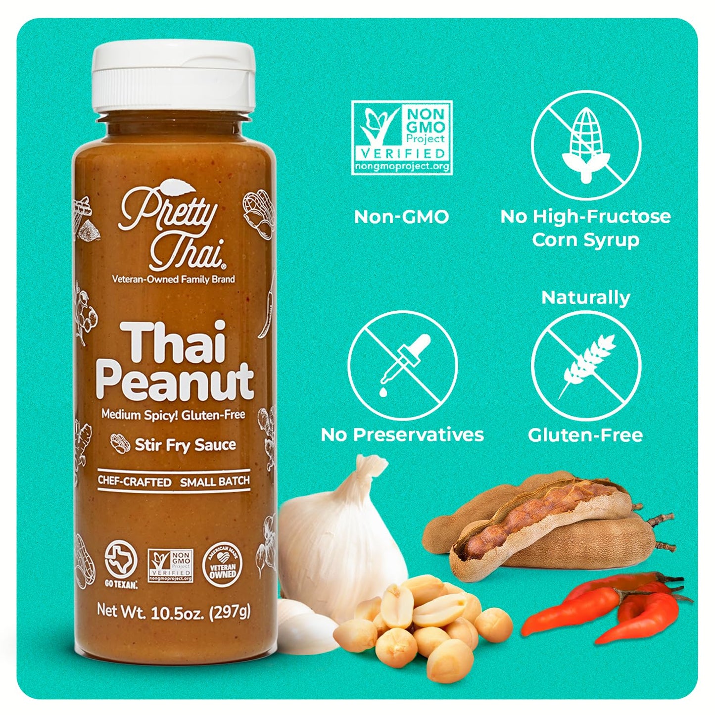 Pretty Thai Peanut Sauce, Gluten Free Certified Non-GMO Vegan Authentic Stir Fry, Dressing, Rice Seasoning, Condiment & Dipping Sauce, 100% Natural (Pack of 3)