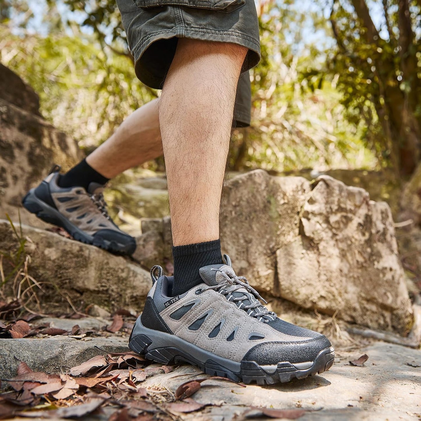 SHULOOK Men's Waterproof Hiking Shoes Lightweight Anti Slip Outdoor Ankle Boots Breathable Hike Trekking Trails Shoe