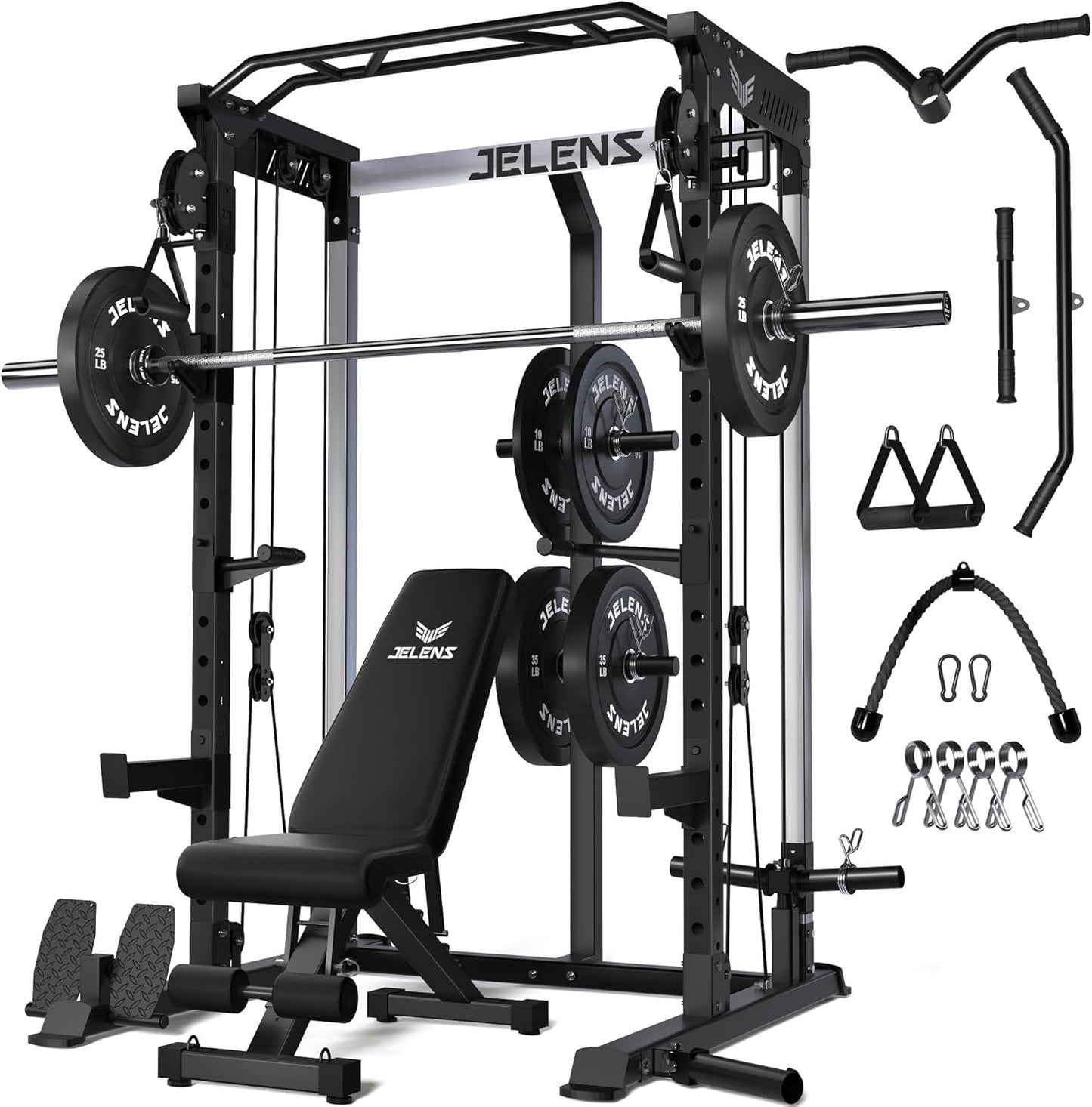 Power Cage, 2000LBS Multi-Function C21 Power Rack with Dual Pulley Cable Crossover System, All-in-One Squat Rack with More Training Attachments