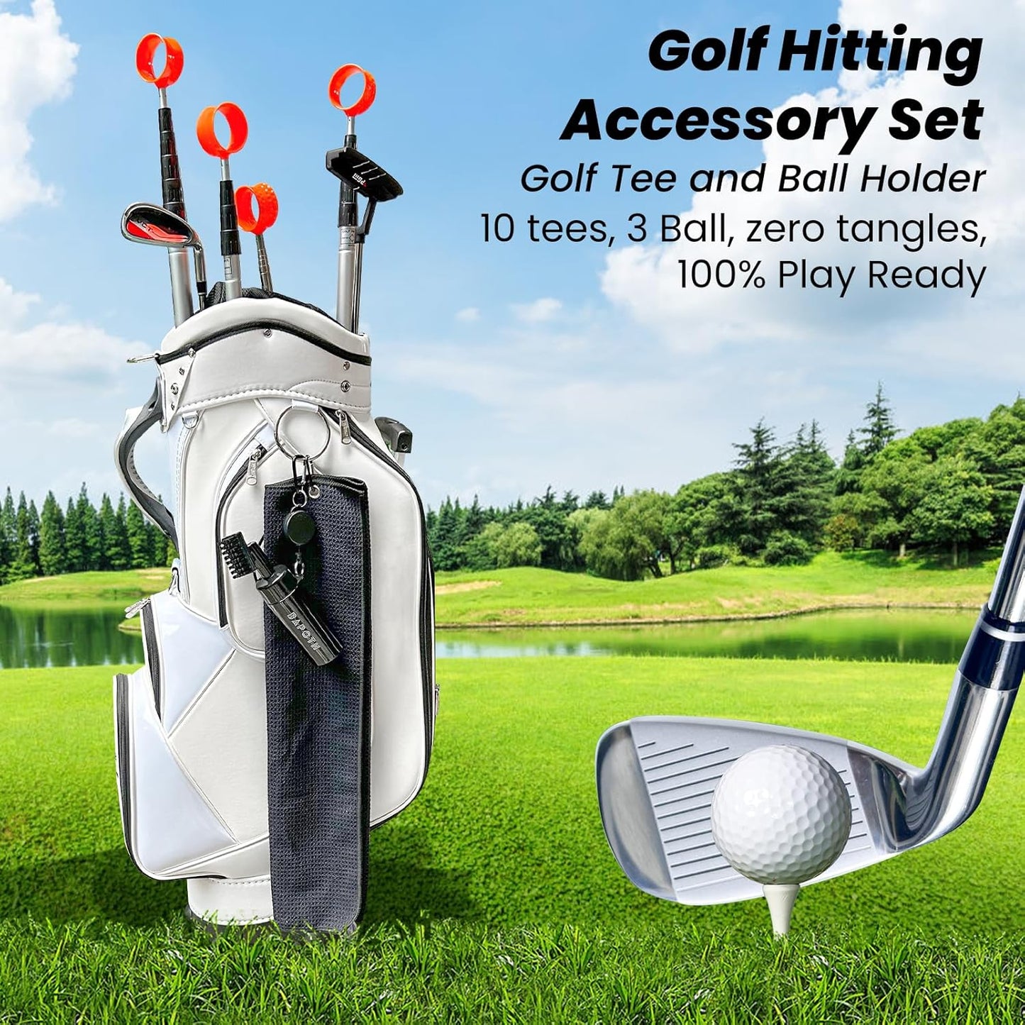 Golf Club Cleaner, Non-Leaking Stretchable Golf Club Brush with Microfiber Golf Towel (23.6 * 15.7 in), Strong Bristles Golf Brush Can Hold 5oz Water, Essentials Golf Accessories for Men