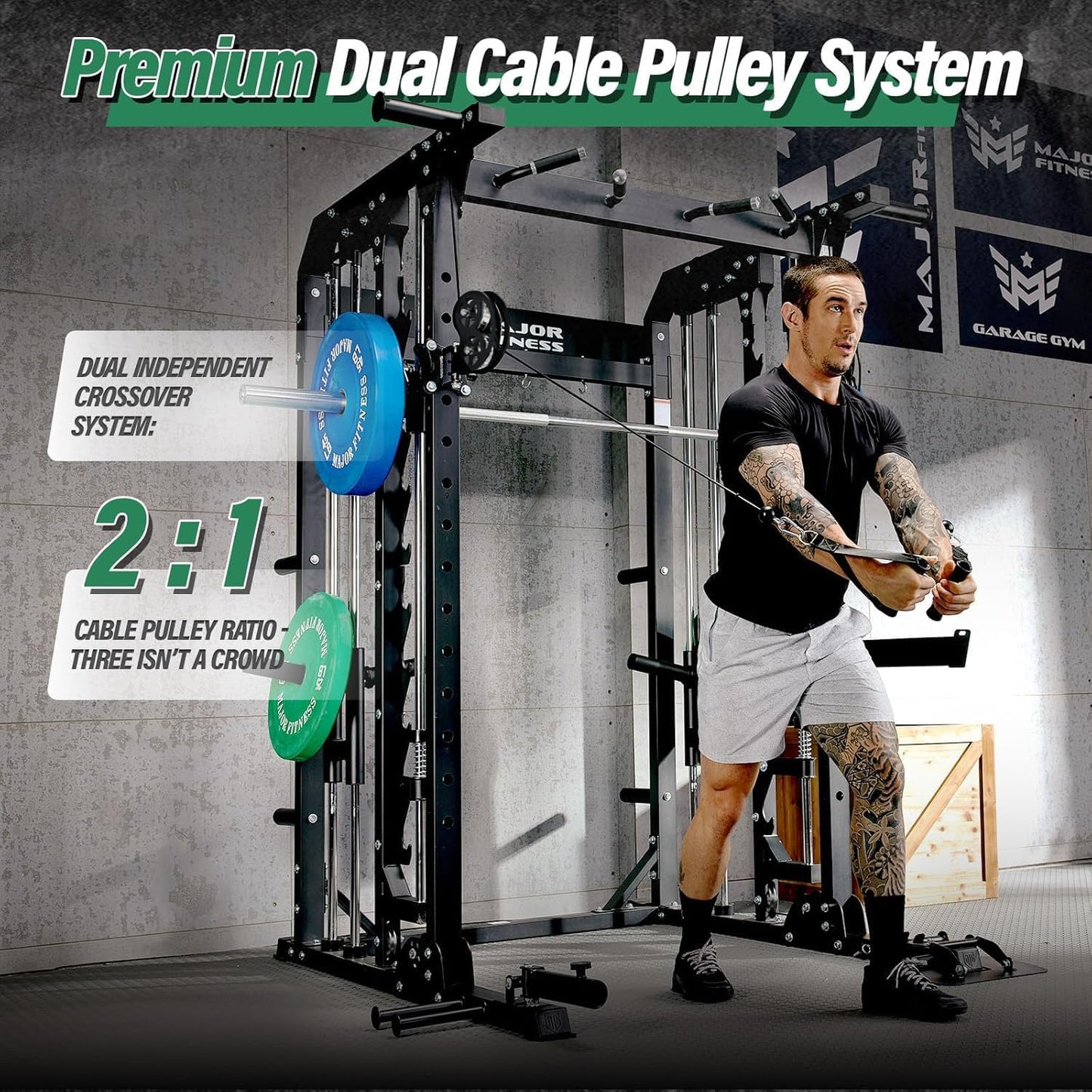 B52 Machine Home Gym with Power Rack, Cable Crossover, Dual Pulley System, Landmine, and Multi-Grip Pull-Up Bar – Heavy-Duty Fitness Equipment for Strength Training and Full-Body Workouts