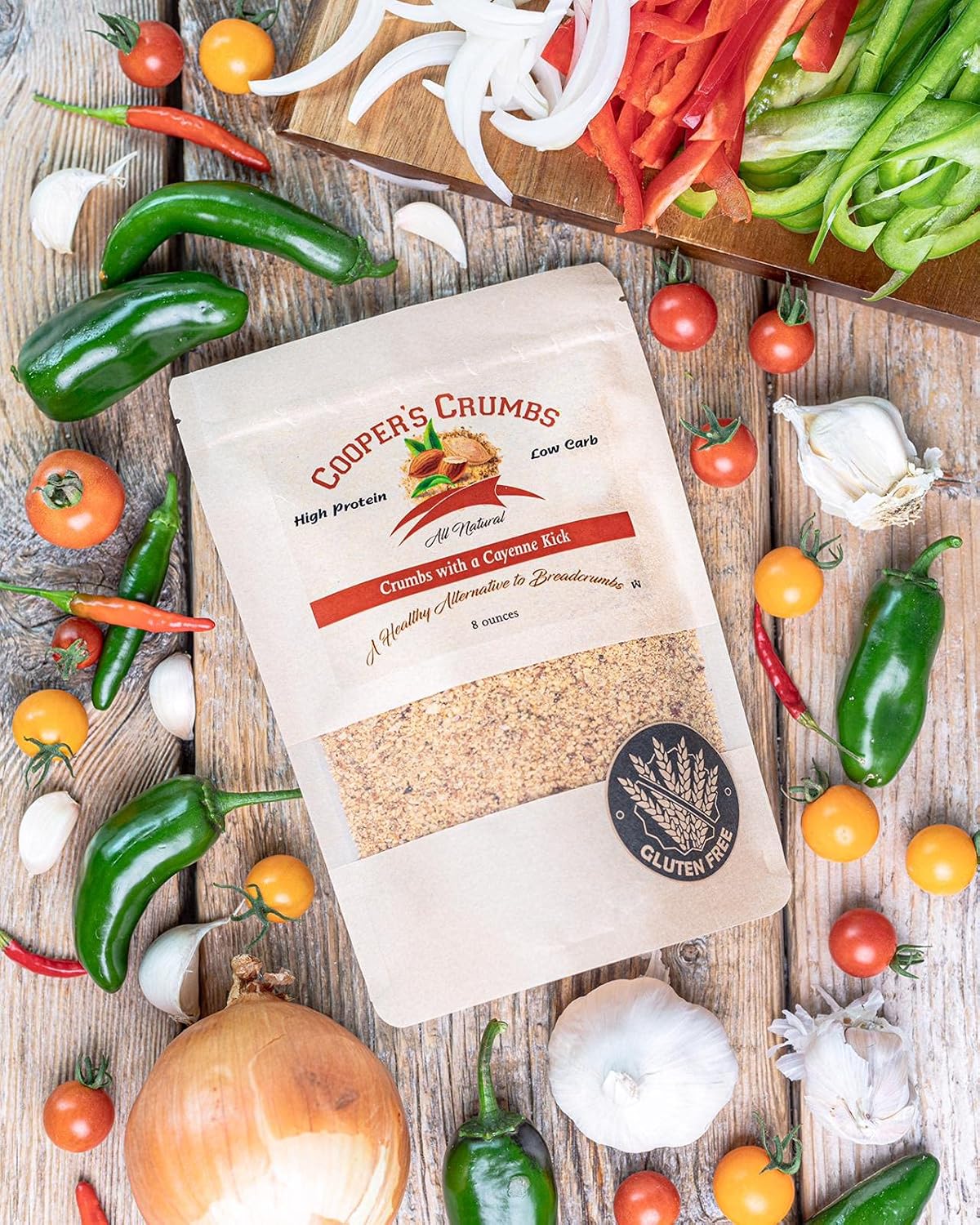 Cooper's Crumbs All Natural Gluten Free Low Carb Bread Crumb Alternative, High Protein, Vegan, Certified Kosher, Paleo, Keto (Crumbs with a Cayenne Kick)