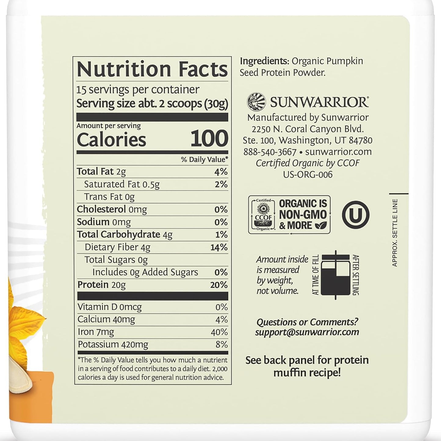 Organic Pumpkin Seed Protein Powder Cold Pressed, Simple Single-Ingredient Superfood Plant-Based, Easy to Digest All 9 Essential Amino Acids Mild Flavor for Smoothies, Baking & 20g Protein 15 Servings