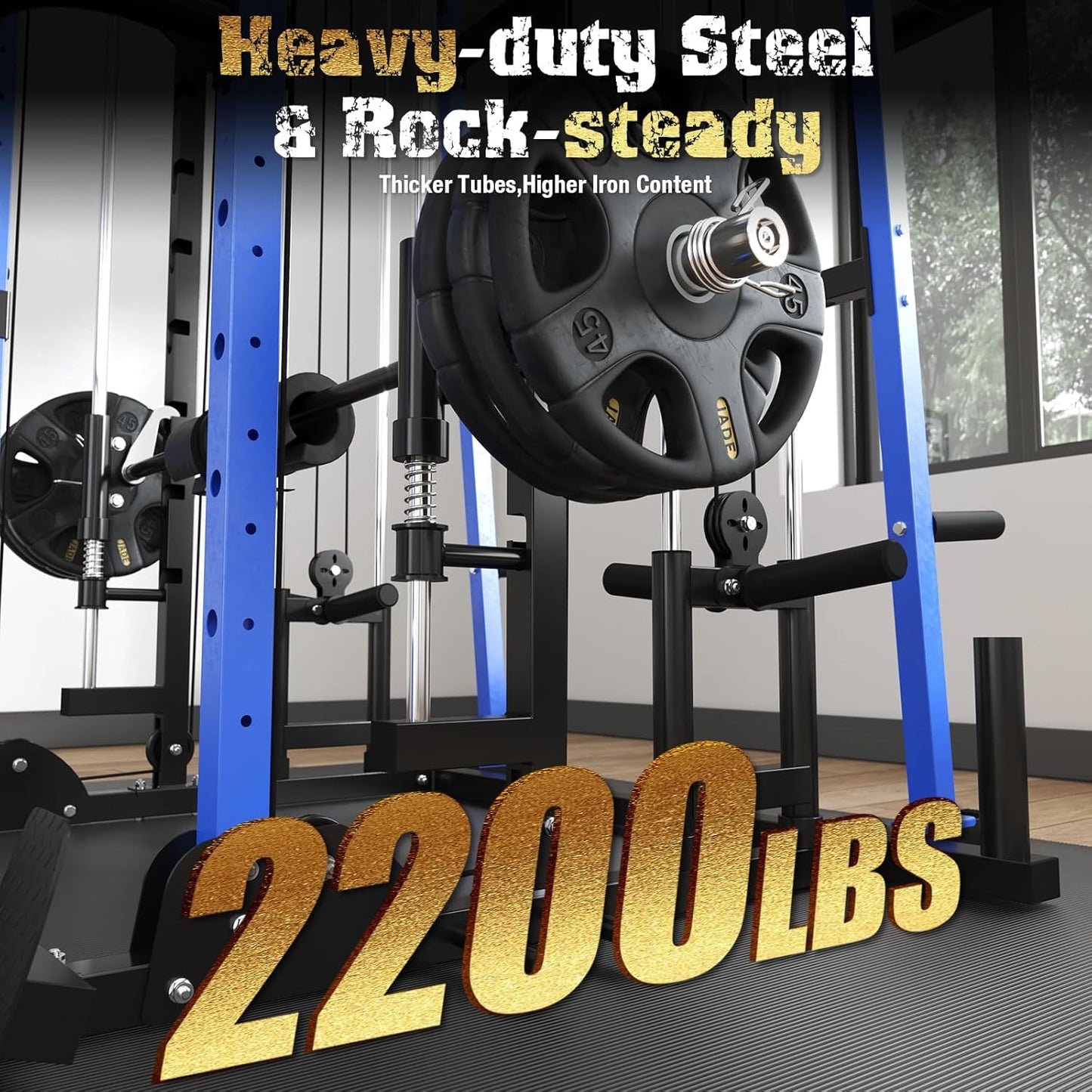 Smith Machine,2200 LBS Squat Rack for Home Gym with Dual Pulley System,Multifunctional Power Rack Cage for Strength Training with More Attachments