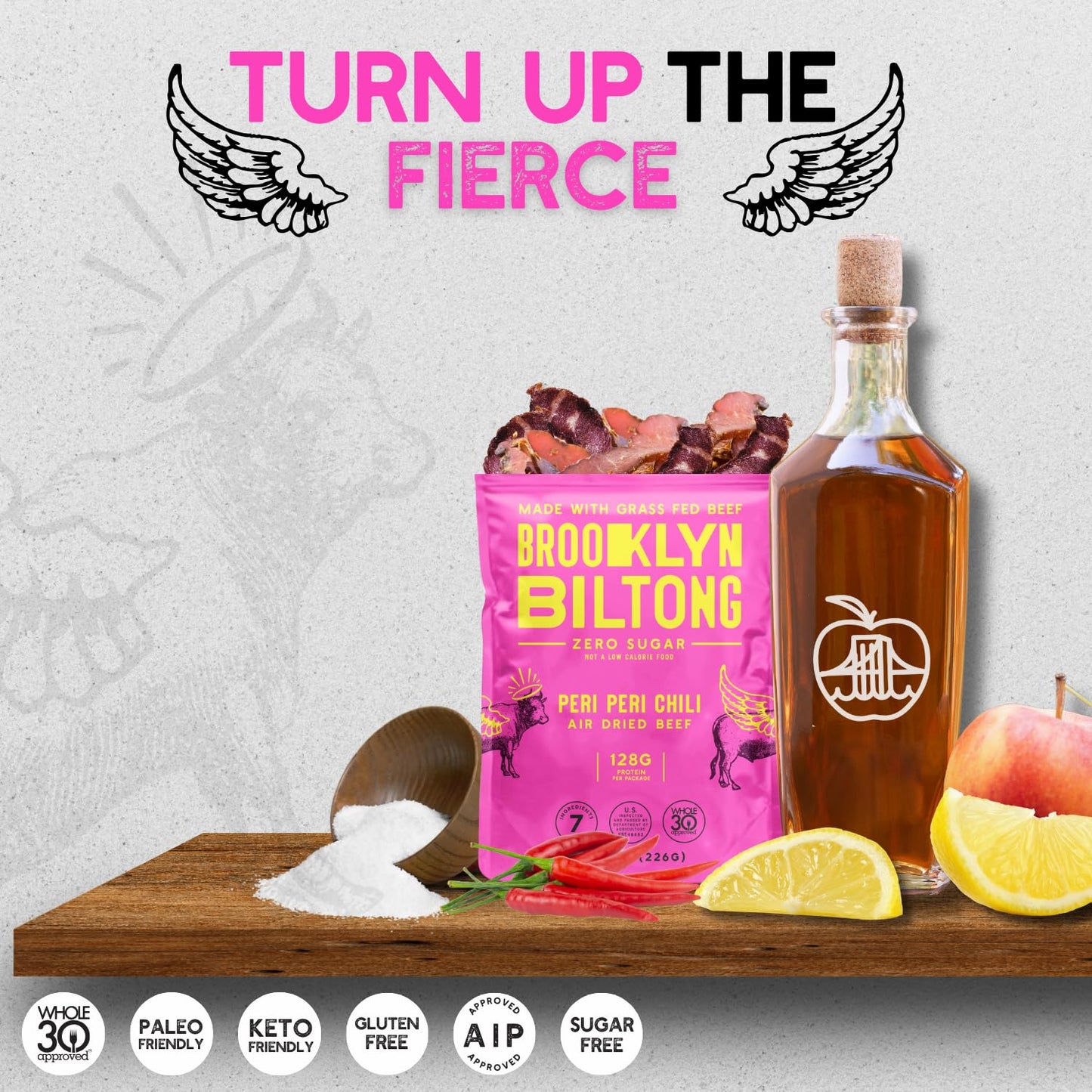 Brooklyn Biltong Air Dried Grass Fed Beef Snack, South African Beef Jerky (2 oz, Pack of 8) - Whole30 Approved, Paleo, Keto, Gluten Free, Sugar Free, Made in USA - (Peri Peri)