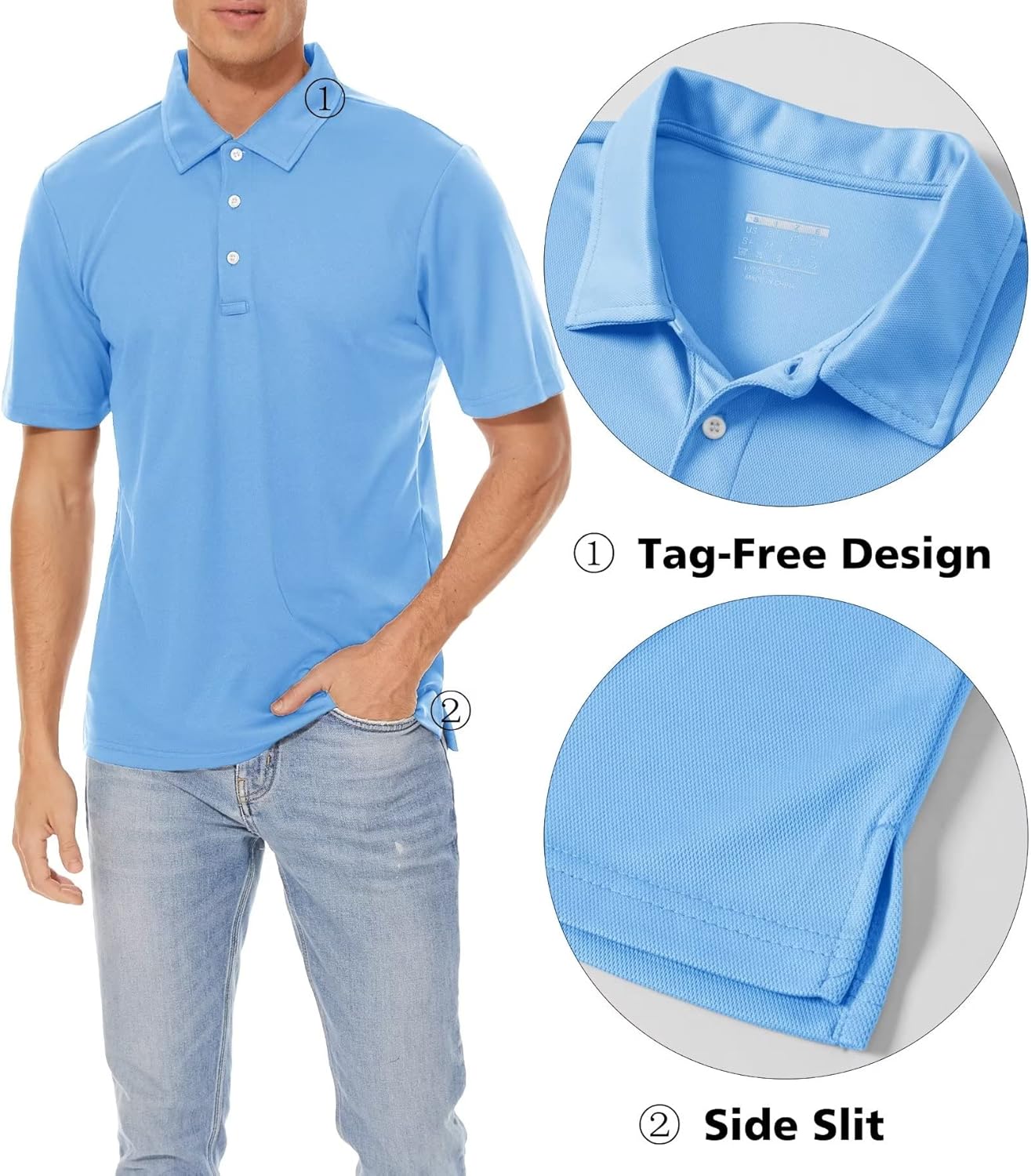 MAGCOMSEN Men's Polo Shirts 3 Buttons Casual Work T Shirts Quick Dry Short Sleeve Golf Shirt Pique Jersey Outdoor Performance
