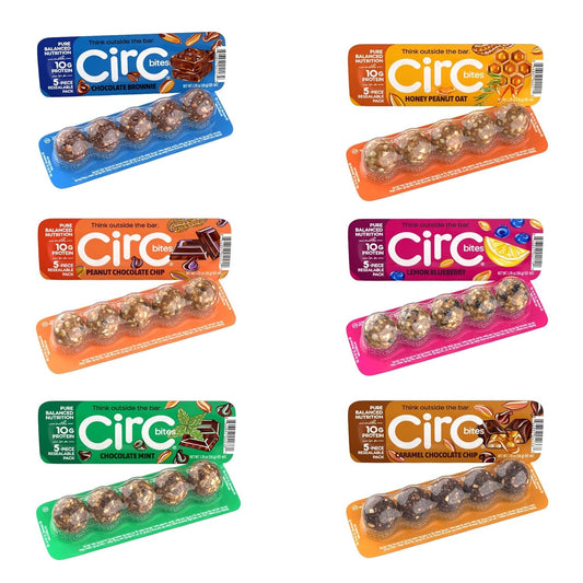 CirC Energy Bites - New Variety 6 Pack Gluten Free Protein Balls - 10g Protein, Whole Grains, Nuts & Fruit - Portable Healthy Snacks for Adults & Kids, 5 Piece Resealable Packs