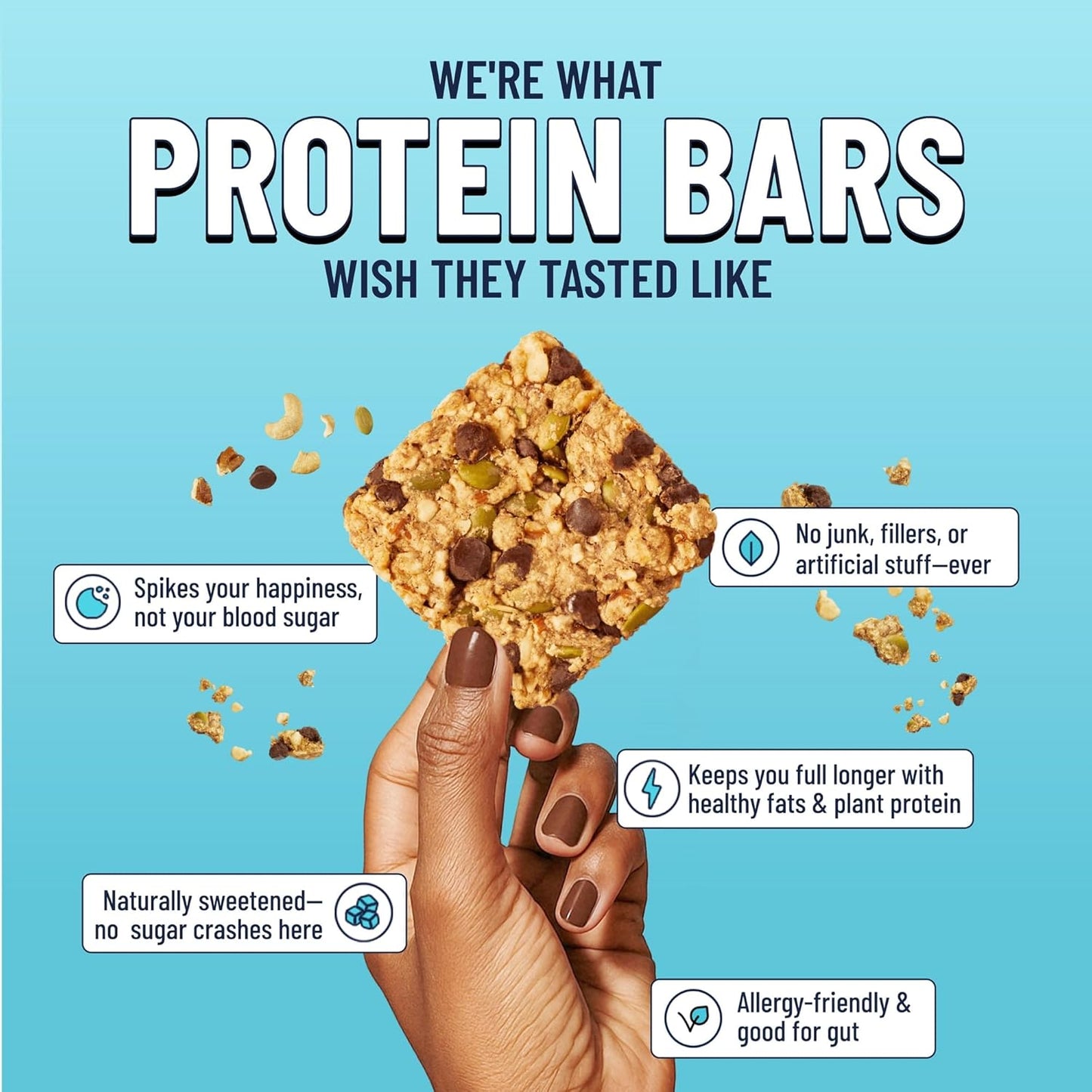 The YES Bar – Dark Chocolate Chip – Plant Based Protein, Decadent Snack Bar – Vegan, Paleo, Gluten Free, Dairy Free, Low Sugar, Healthy Snack, Breakfast, Low Carb, Keto Friendly (Pack of 6)