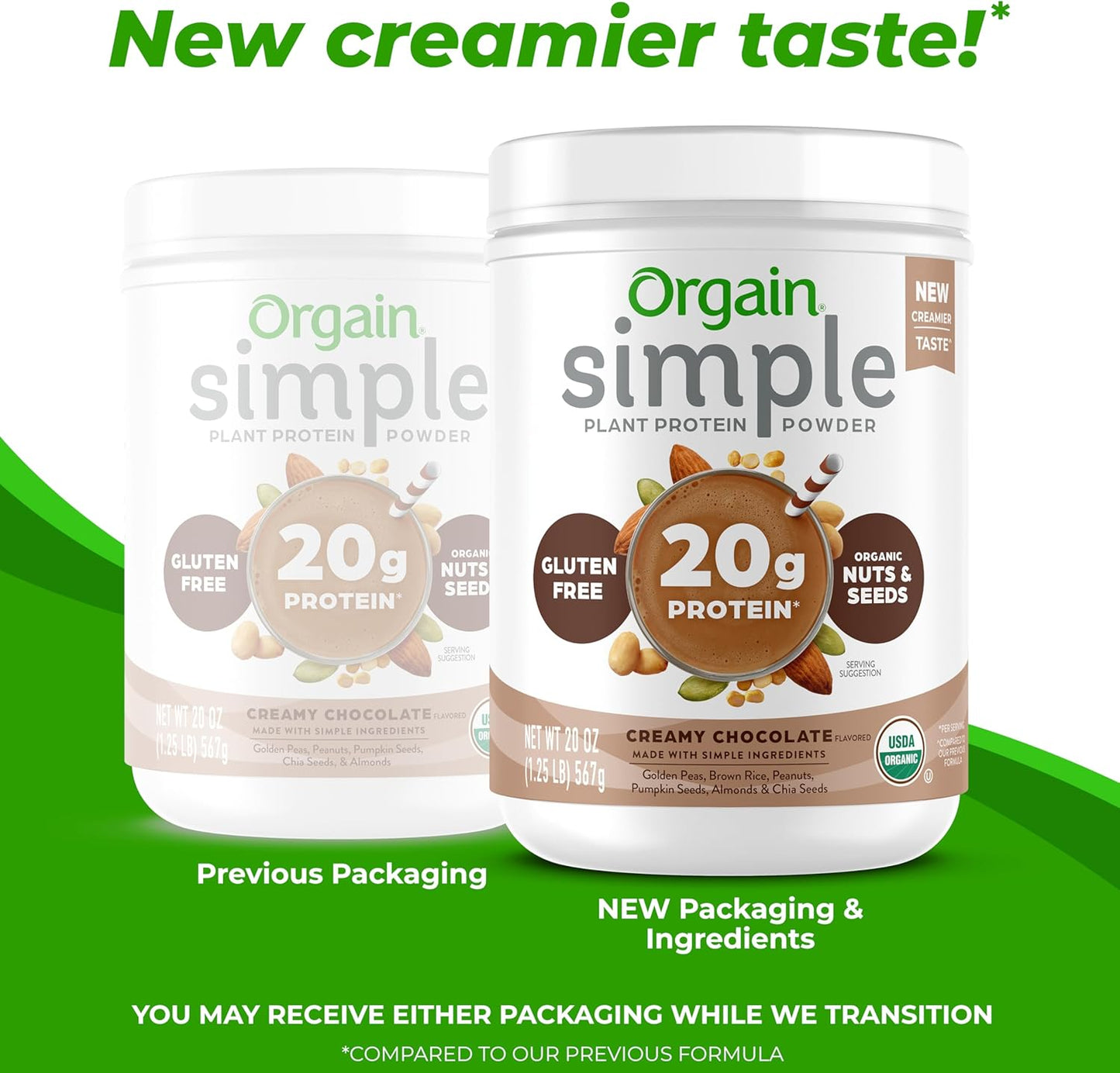 Orgain Organic Simple Vegan Protein Powder, Chocolate - 20g Plant Based Protein, Made with less Ingredients, No Artificial Sweeteners, Gluten Free, No Dairy or Lactose, 1.25 lb (Packaging May Vary)