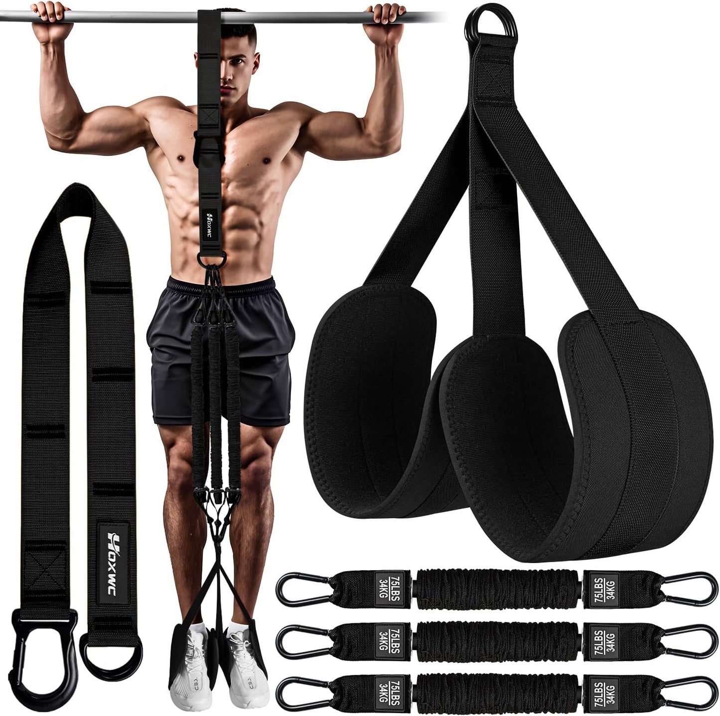 Pull Up Assistance Bands, Adjustable Heavy Duty Resistance Band for Pull Up, 3 Pull Up Bands, Comfortable Fabric Feet/Knee Rest, Assistance Bands for Pull-Up, Home Fitness, Body Stretching
