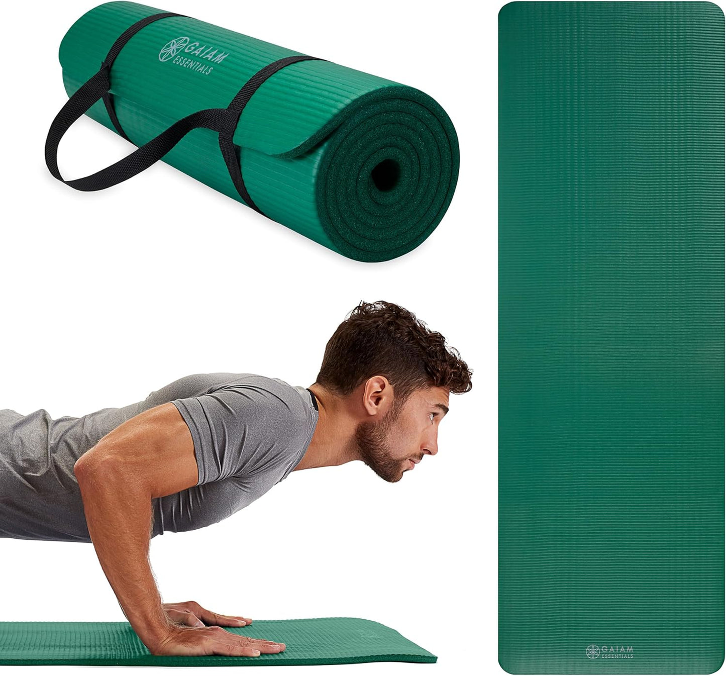 Gaiam Essentials Thick Yoga Mat Fitness & Exercise Mat with Easy-Cinch Yoga Mat Carrier Strap, 72"L x 24"W x 2/5 Inch Thick