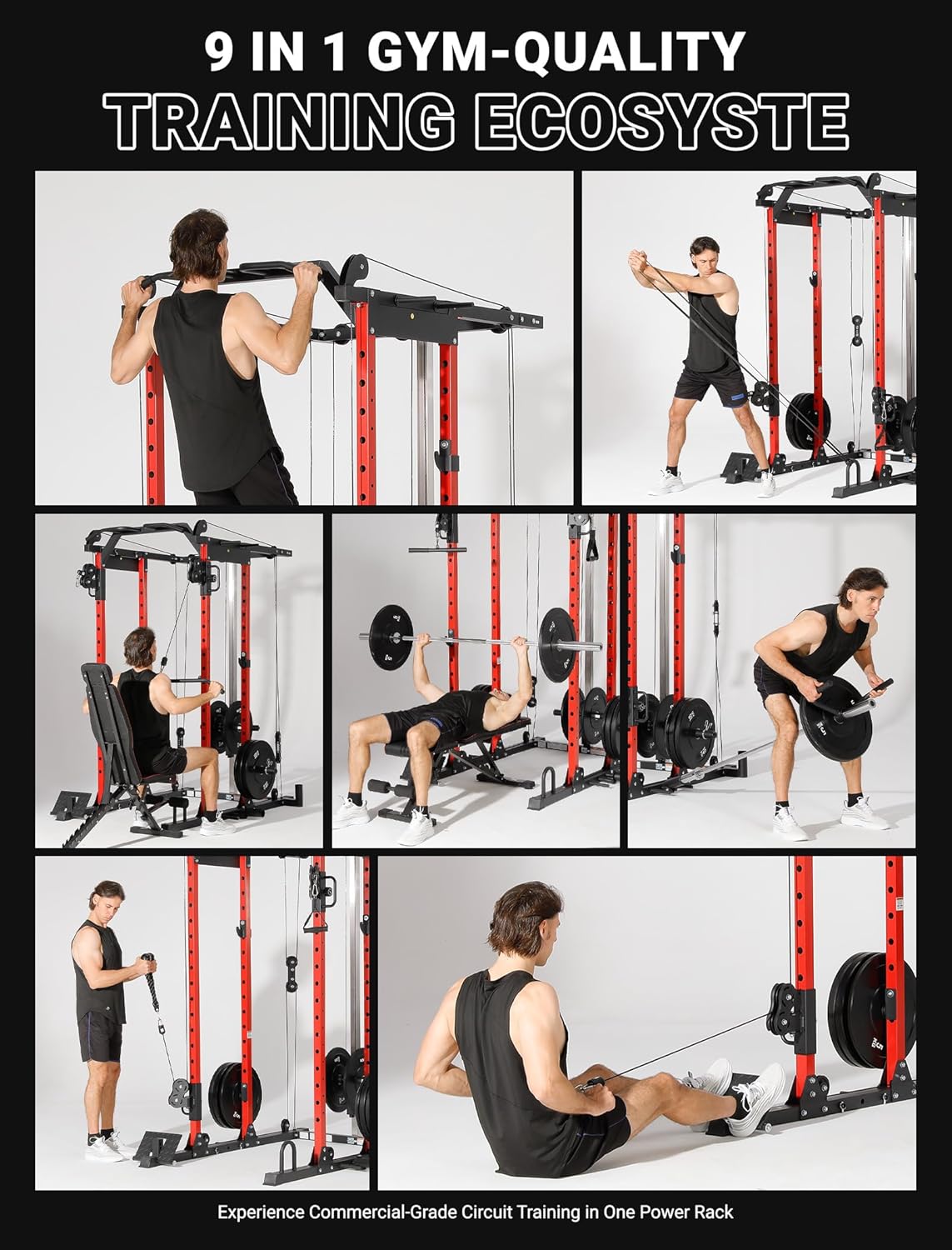 YOLEO Smooth Dual Pulley System Power Cage, 1600LBS Adjustable Cable Crossover Power Rack, Multi-Functional Squat Rack for Home Gym with More Training Attachment