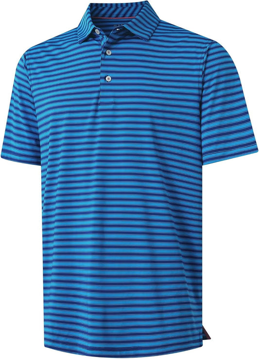 M MAELREG Golf Shirts for Men Short Sleeve Dry Fit Casual Striped Performance Moisture Wicking Collared Mens Polo Shirts