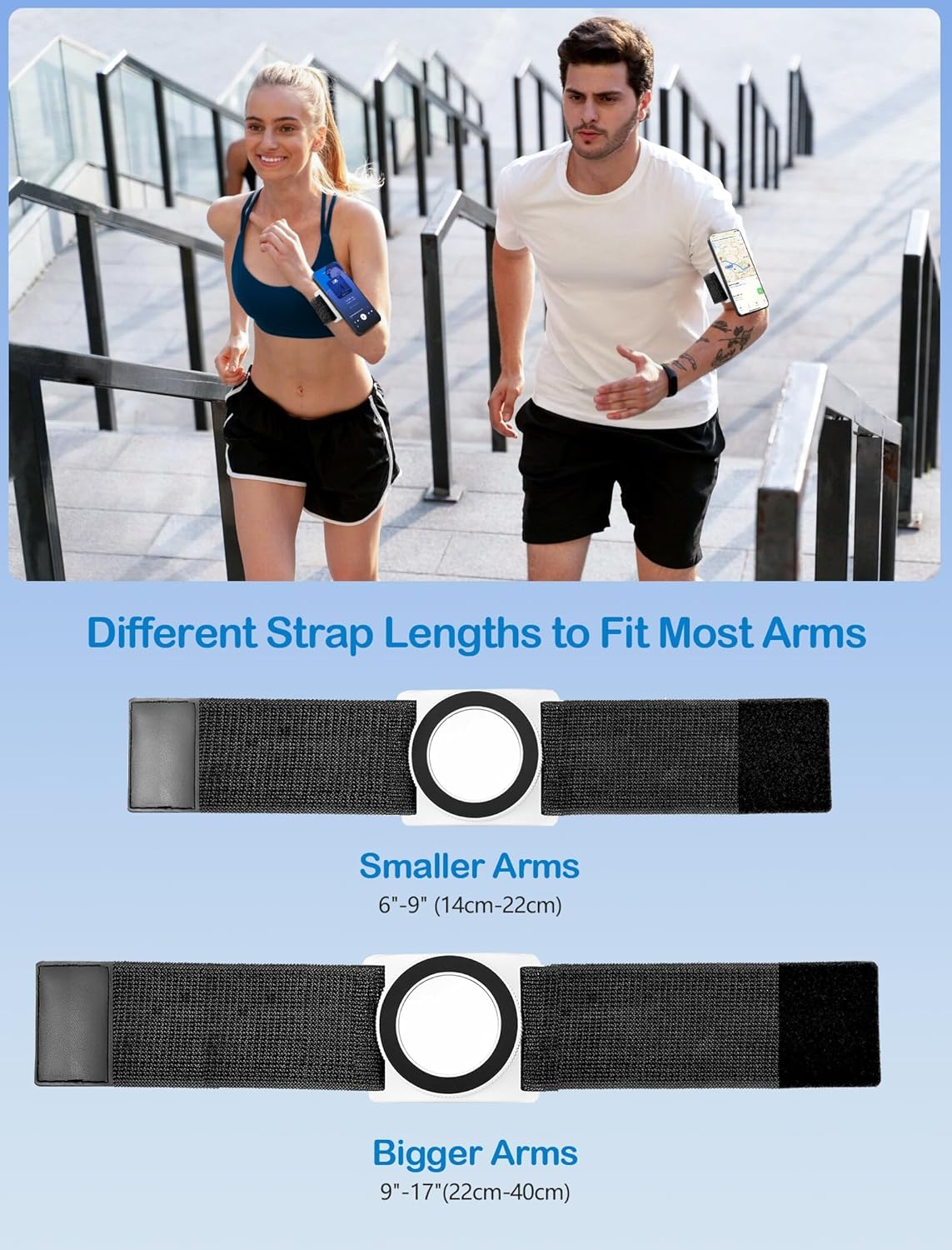 TOPGO Magnetic Running Phone Holder for iPhone, HD Mirror & Extendable Anti-Drop Rope for Gym/Yoga, 360° Rotatable Wrist Phone Holder, Fits iPhone 16 Pro & Android (Black, 2 Straps)