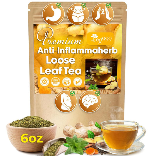 TOG999, 6oz/100 cups Anti-Inflammaheb Loose Leaf Tea | 100% Natural Blend of Ginger, Turmeric, Peppermint, Black Pepper & Cinnamon | Caffeine-Free, Sugar-Free, Gluten-Free, Vegan, Handcrafted