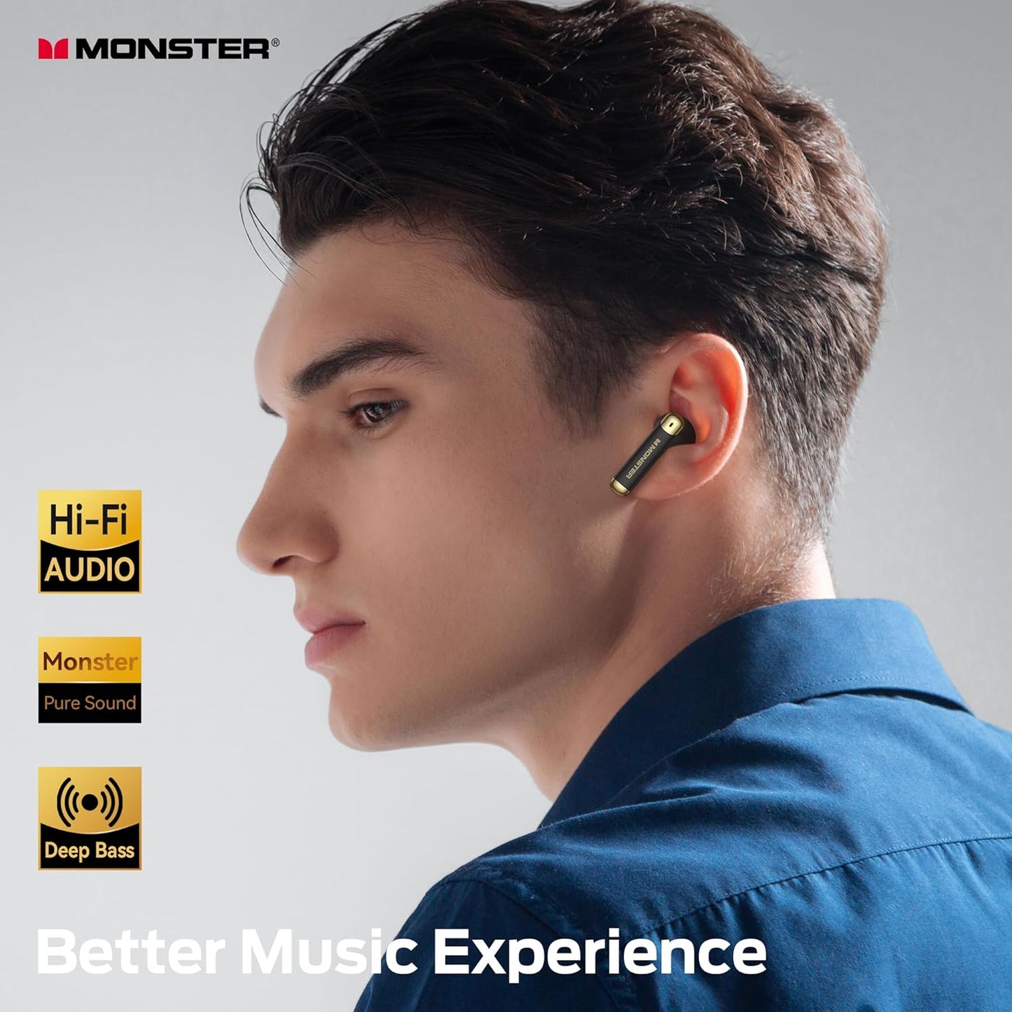 Monster N-Lite 211 Wireless Earbuds， Bluetooth 6.0 Stereo Headphones with Noise-Cancelling Mic and LED Display, Built-in Mic for Clear Calls, Waterproof Design for Sports