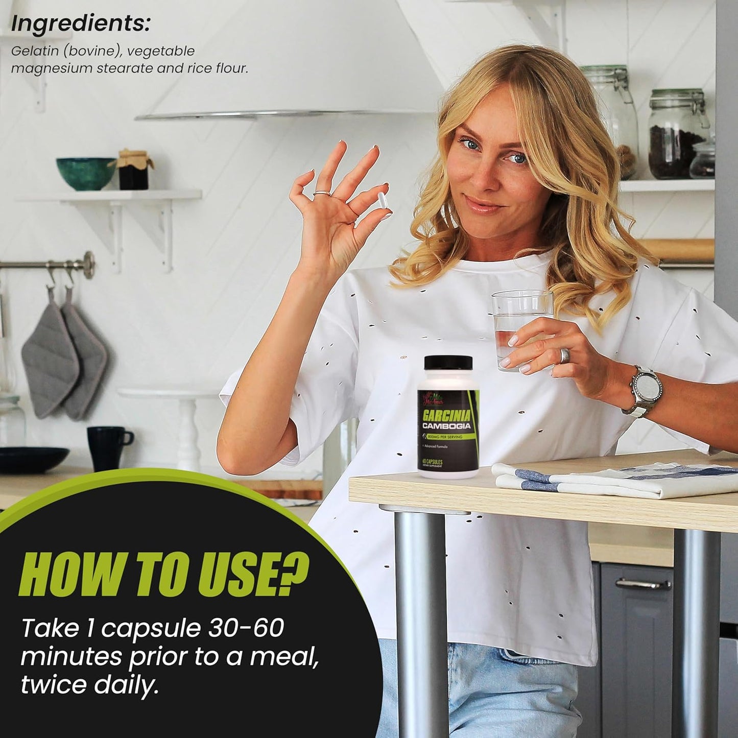 Mila Miamor Garcinia Cambogia Extract Supplement (50% HCA), 800 mg for Weight, Metabolism, Appetite & Energy Support, Caffeine Free, Non-GMO, Gluten Free, 60 Capsules