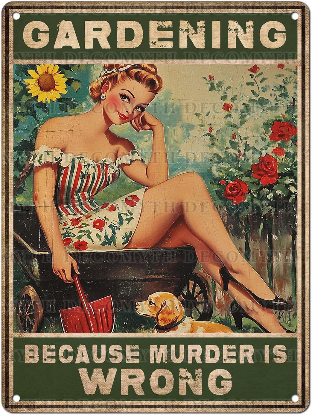 Gardening Because Murder Is Wrong Vintage Metal Tin Sign Rustic Wall Decor Outdoor Garden Art Yard Plaque Retro Home Decor Gift for Women Gardener Lovers 12 * 16inch