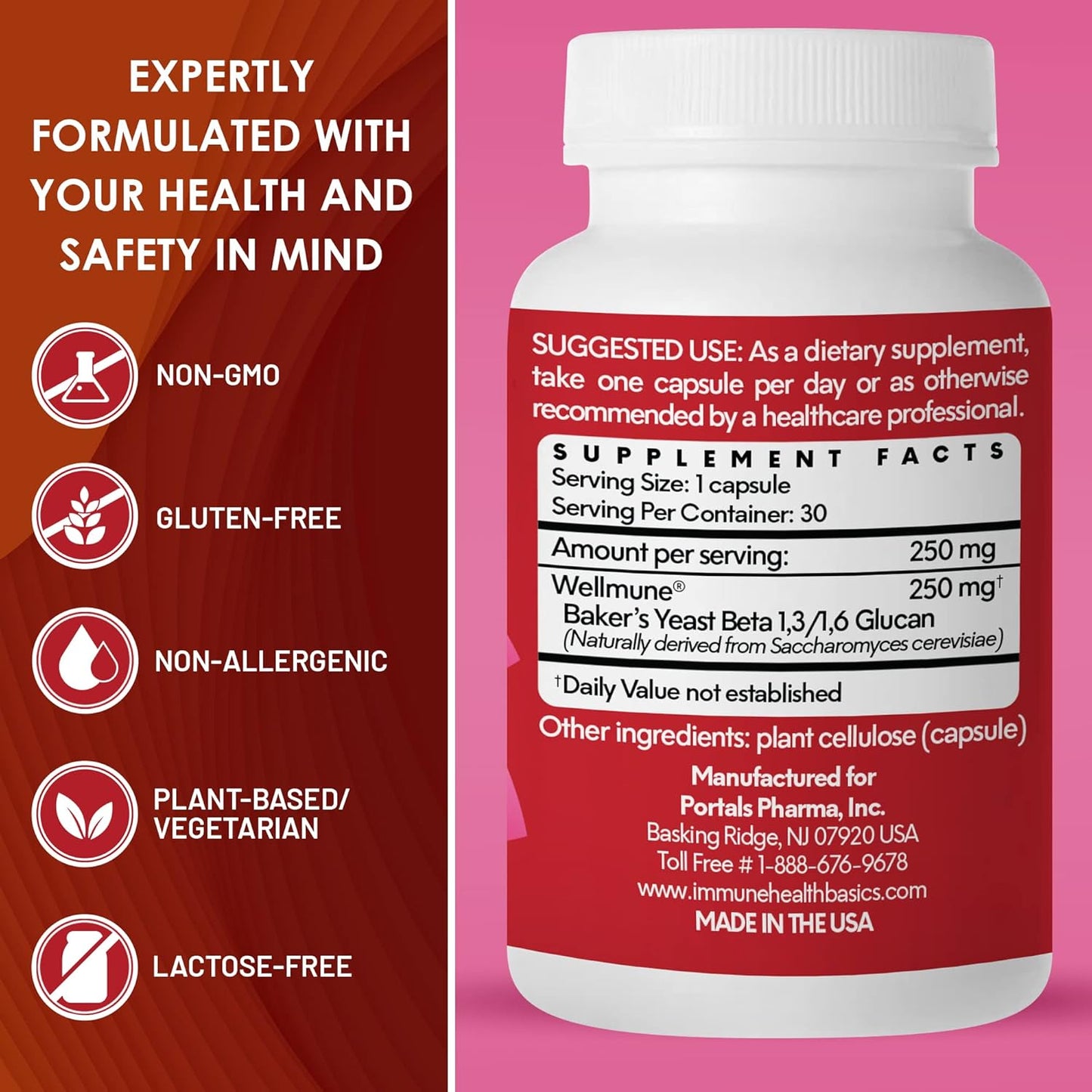 Ultra Strength Immunity - Clinically Proven Immune Support - Wellmune Highly Purified Beta Glucan - Gluten-Free, Non-allergenic, Non-GMO and Vegan Capsules - 30 Capsules, 250 mg