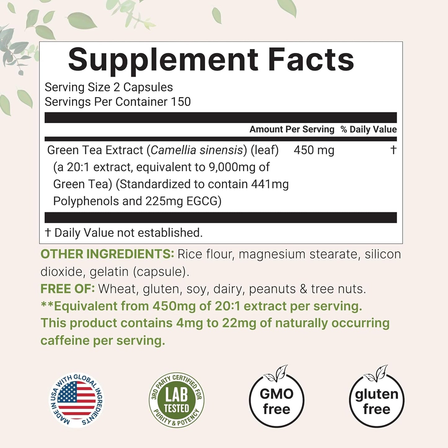 Extra Strength Green Tea Extract 9,000mg, 300 Capsules | 50% EGCG, 98% Polyphenols | 5 Month Supply | Maximum Potency Polyphenols Antioxidant Supplement for Skin, Energy, Brain & Heart Support