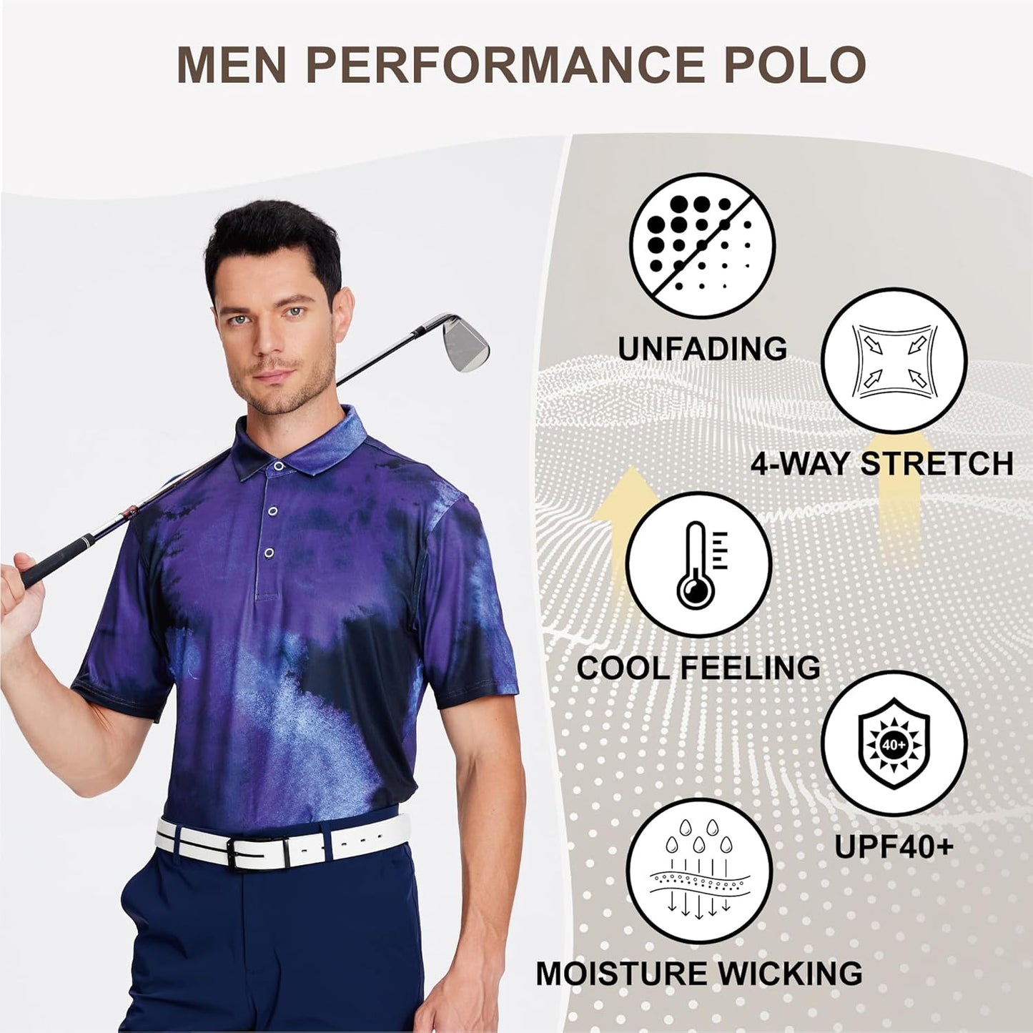 Damipow Premium Golf Shirts for Men Dry Fit Performance Polo Short Sleeve Collared Shirt