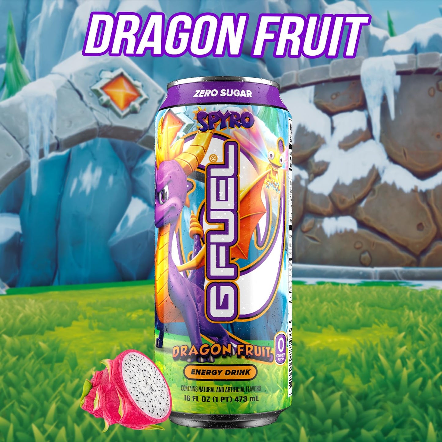 G Fuel Energy Drink, Dragon Fruit, Sugar Free Beverage with 140mg Caffeine, Daily Energy Boost with Focus Amino, Vitamin + Antioxidants, 16 oz Cans (Spyro the Dragon, 12-Pack)