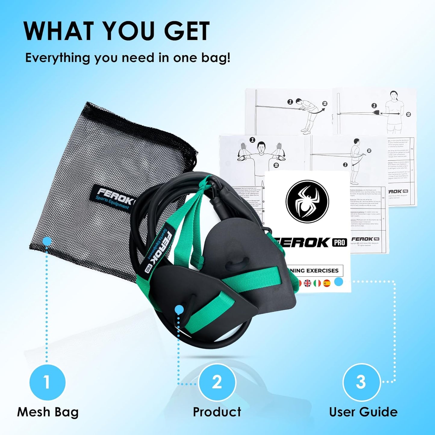 Swimming Resistance Band with Hand Paddles, Stretch Cord, Fitness Bands for Swimming, Training Equipment, Arm Strength Exercise, Powercord - Including Exercises - Medium Green