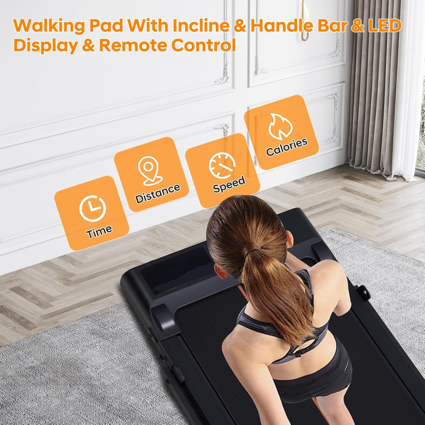 Walking Pad with Handle Bar and Incline, 3.0HP Portable Small Treadmills with Handles for Home Small Spaces, 0.6-6.2MPH Electric Compact Walking Pads Treadmills with Incline, 320LB Capacity