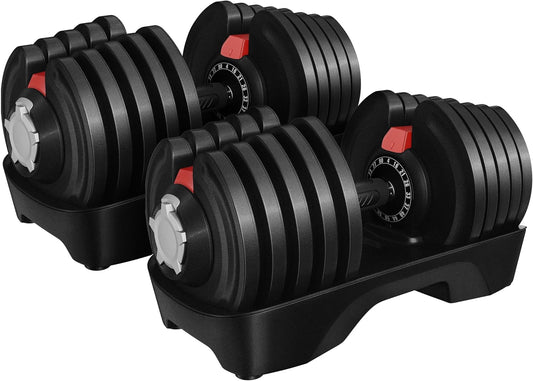 Yaheetech Adjustable Dumbbell Set 28/40/52.5/90LBS Adjustable Dumbbells Fast Adjust Dumbbell Weight Set with Anti-Slip Handle and Tray for Men/Women Home Gym Strength Training Equipment Single/Pair