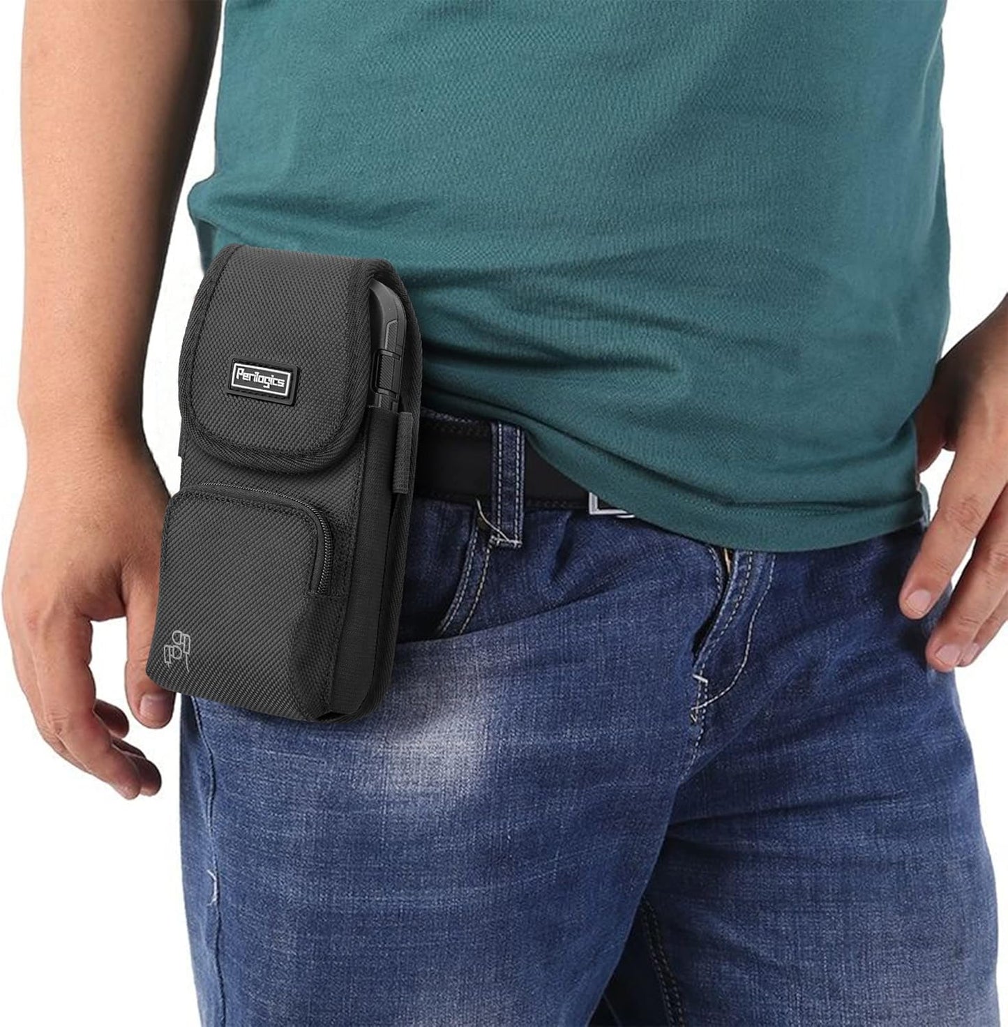 Perilogics Phone Holster with Magnetic Cover, Belt Clip Pouch Fits iPhone 17 Pro Max, 16 Pro Max, 16 Plus and Other Pro Max/Plus Models with Case Installed, with Zipper Storage & Card Pocket